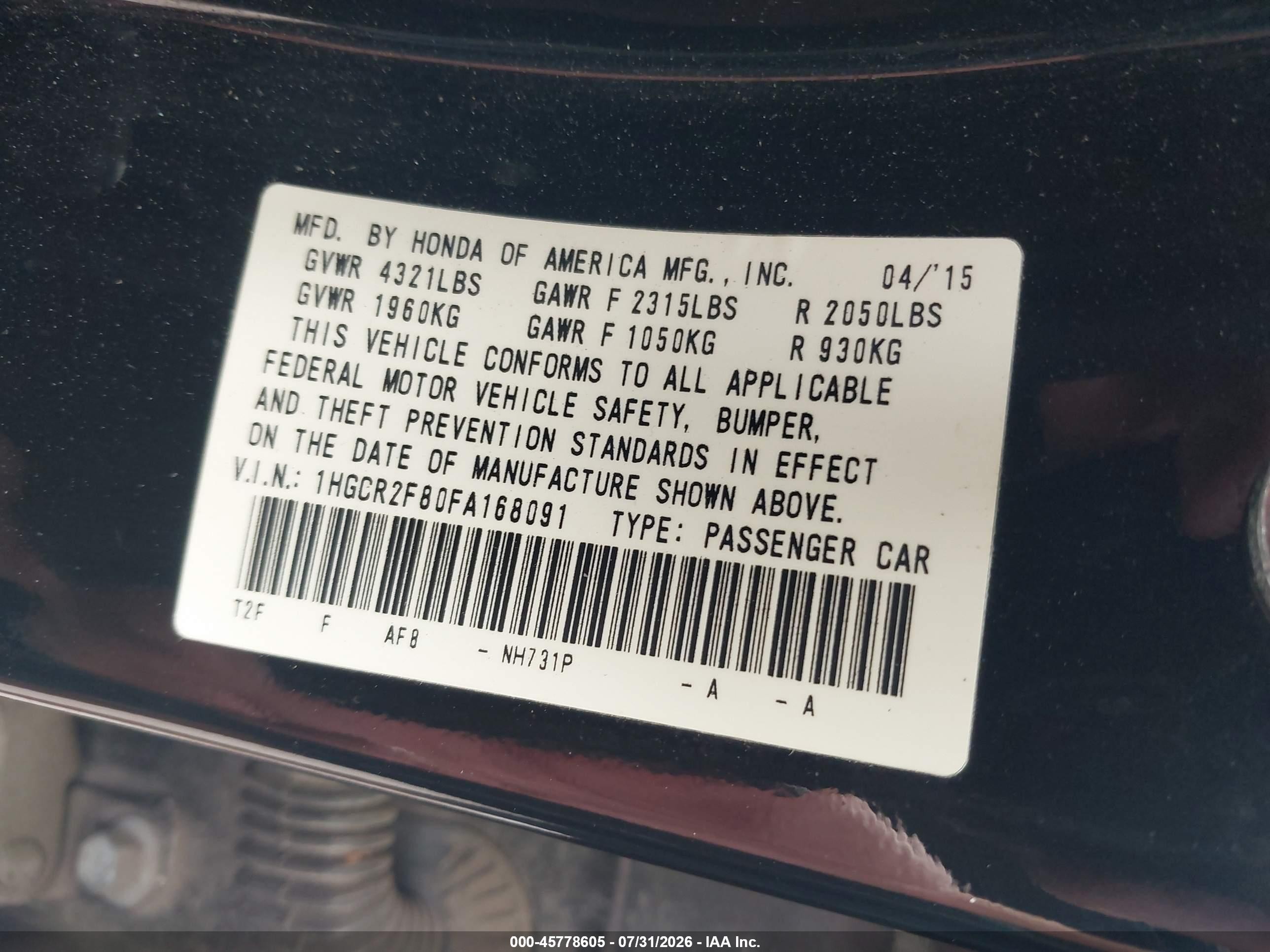 2015 Honda Accord Ex-l Black vin: 1HGCR2F80FA168091