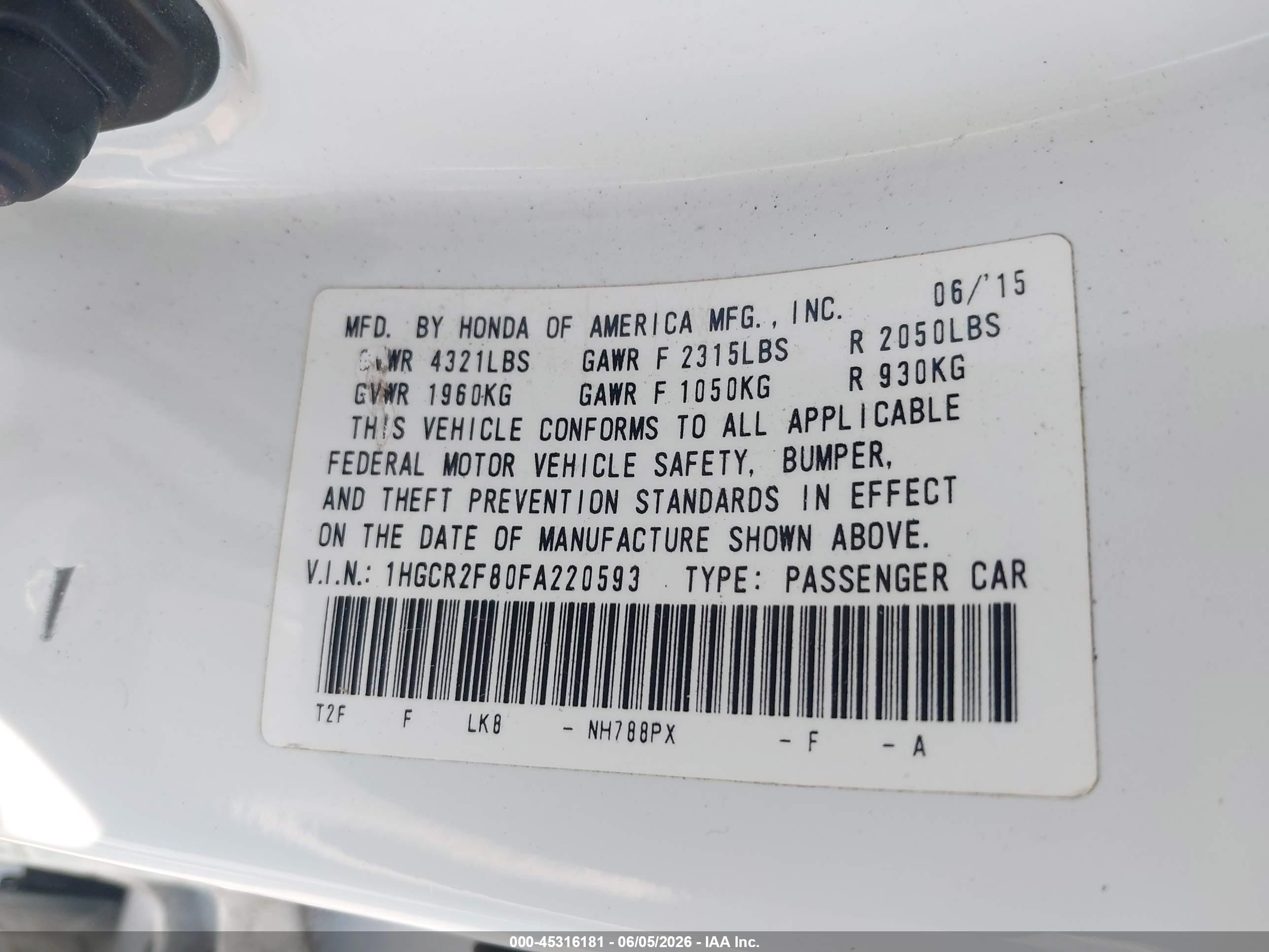2015 Honda Accord Ex-l White vin: 1HGCR2F80FA220593