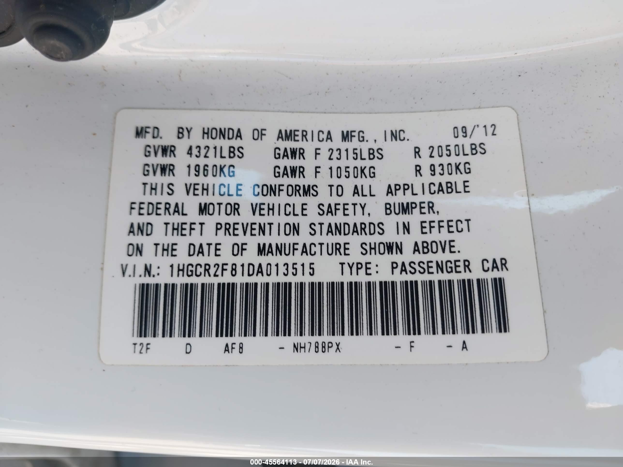 2013 Honda Accord Ex-l White vin: 1HGCR2F81DA013515