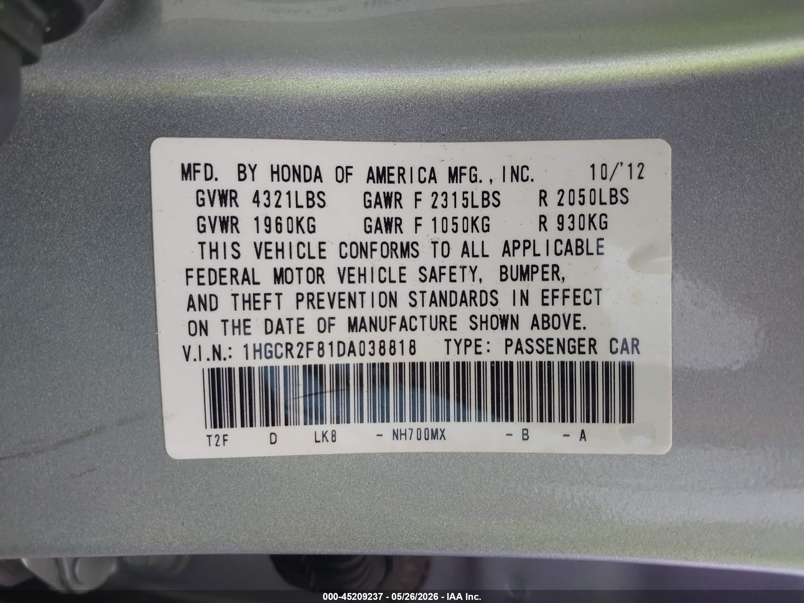 2013 Honda Accord Ex-l Silver vin: 1HGCR2F81DA038818