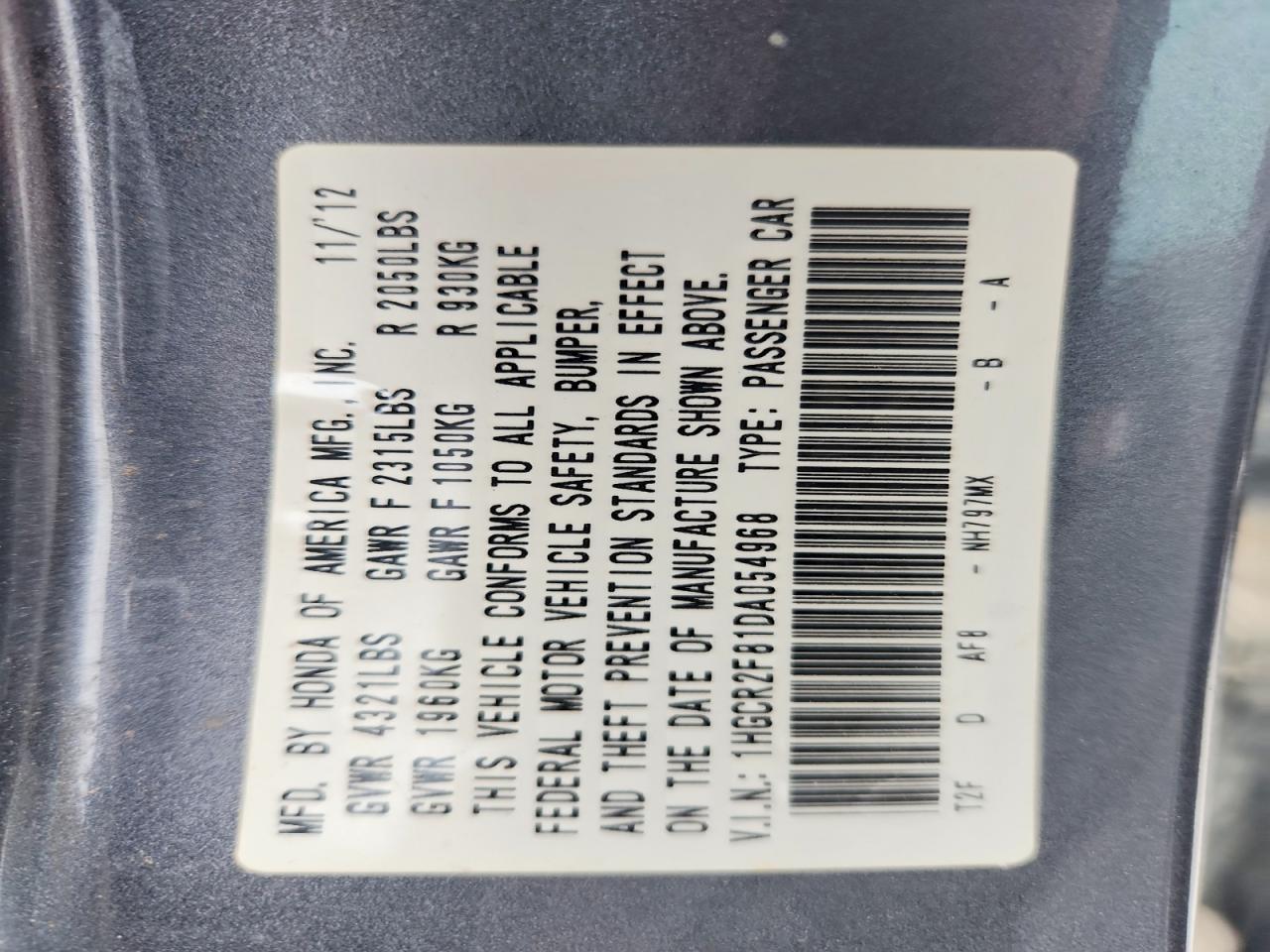 2013 Honda Accord Exl Gray vin: 1HGCR2F81DA054968