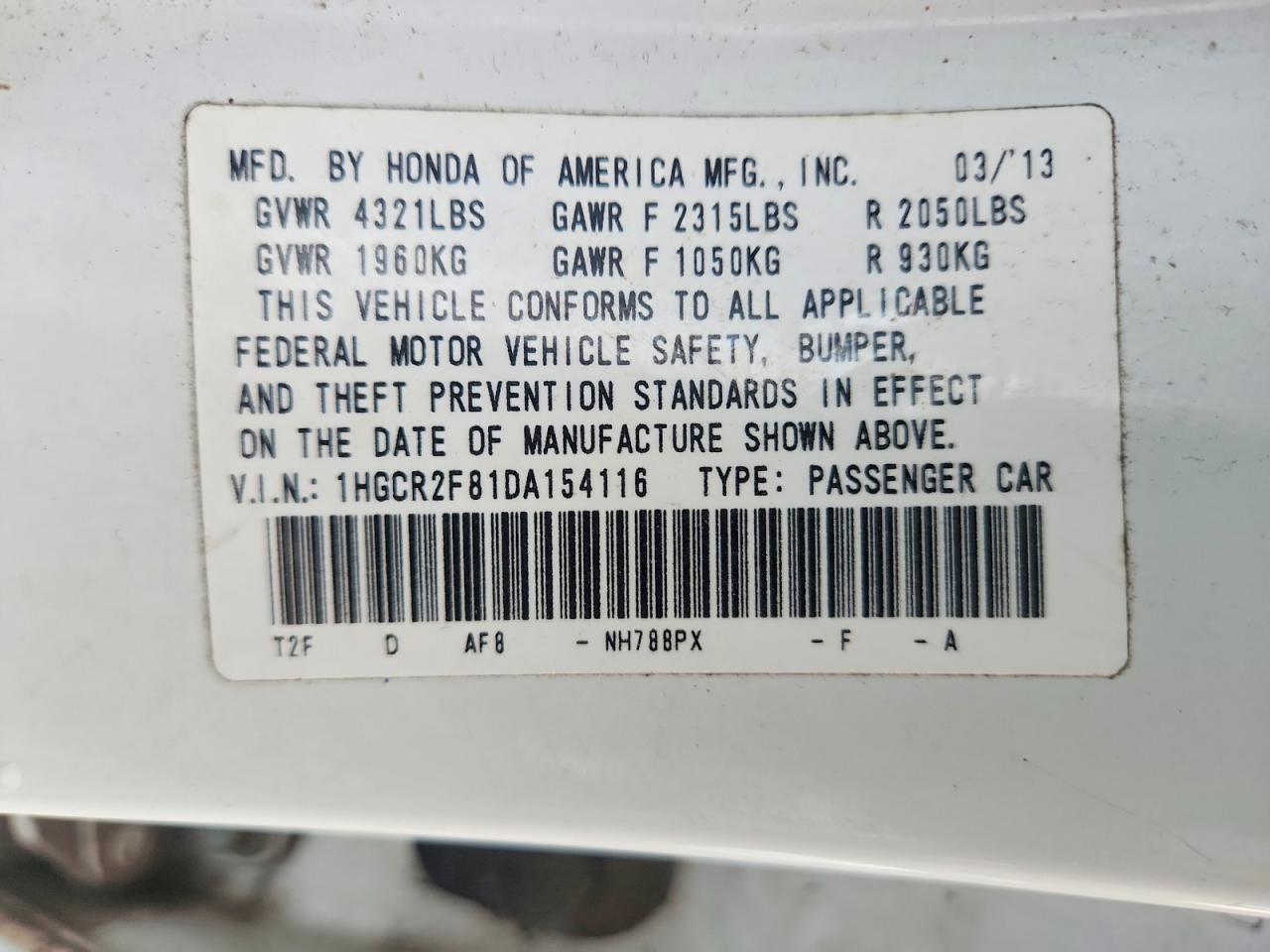 2013 Honda Accord Exl White vin: 1HGCR2F81DA154116