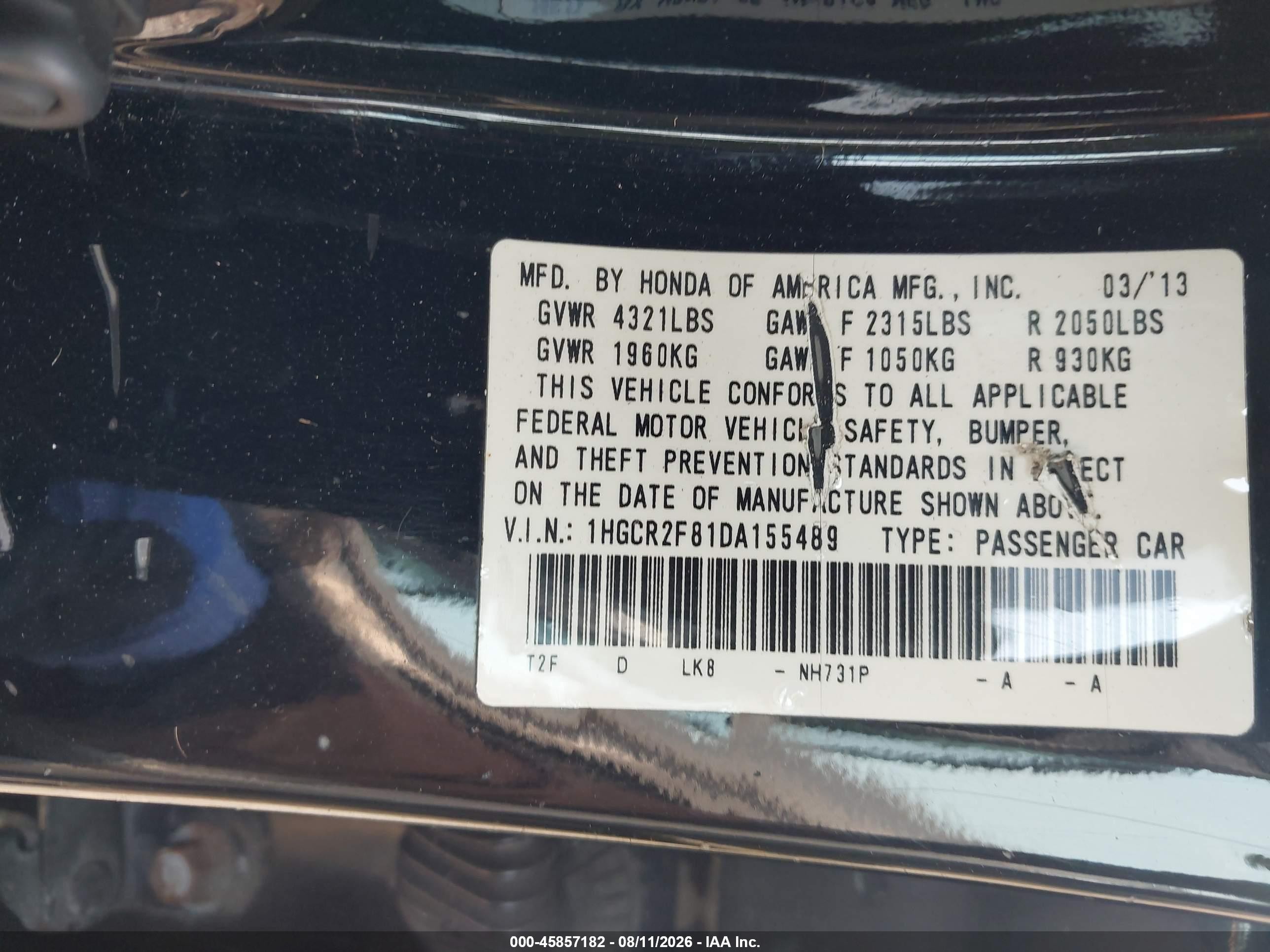 2013 Honda Accord Ex-l Black vin: 1HGCR2F81DA155489