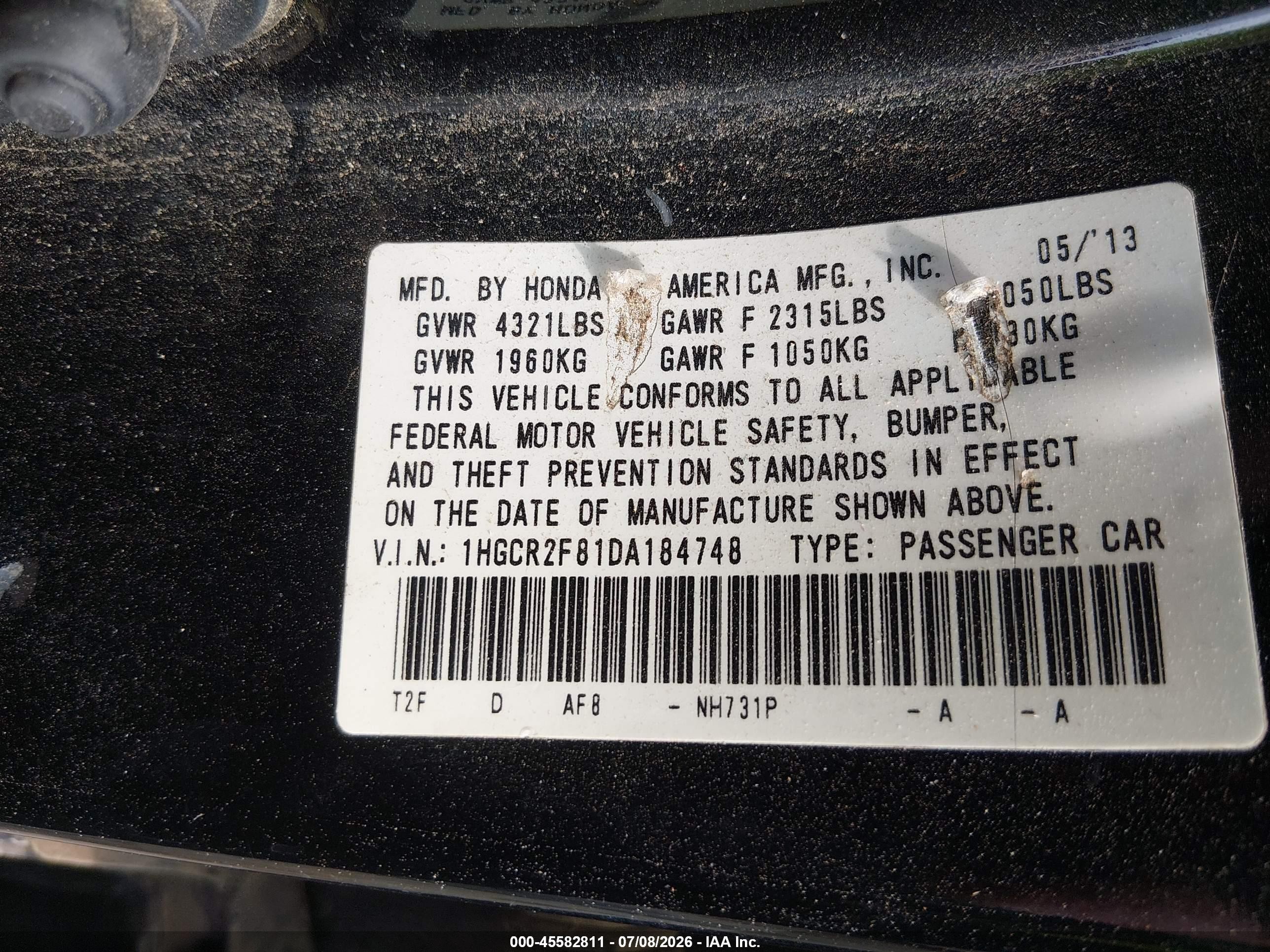 2013 Honda Accord Ex-l Black vin: 1HGCR2F81DA184748