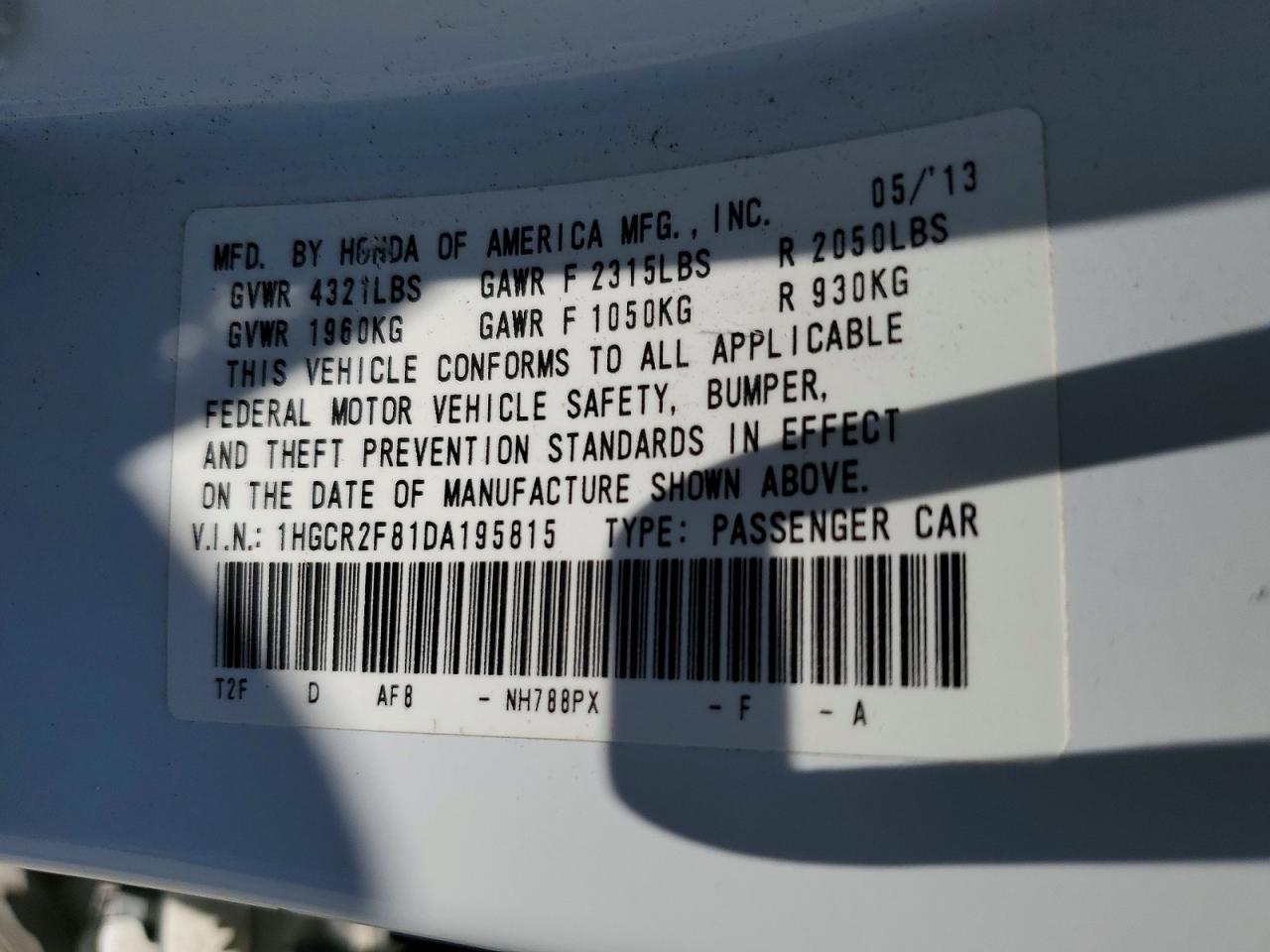 2013 Honda Accord Exl White vin: 1HGCR2F81DA195815