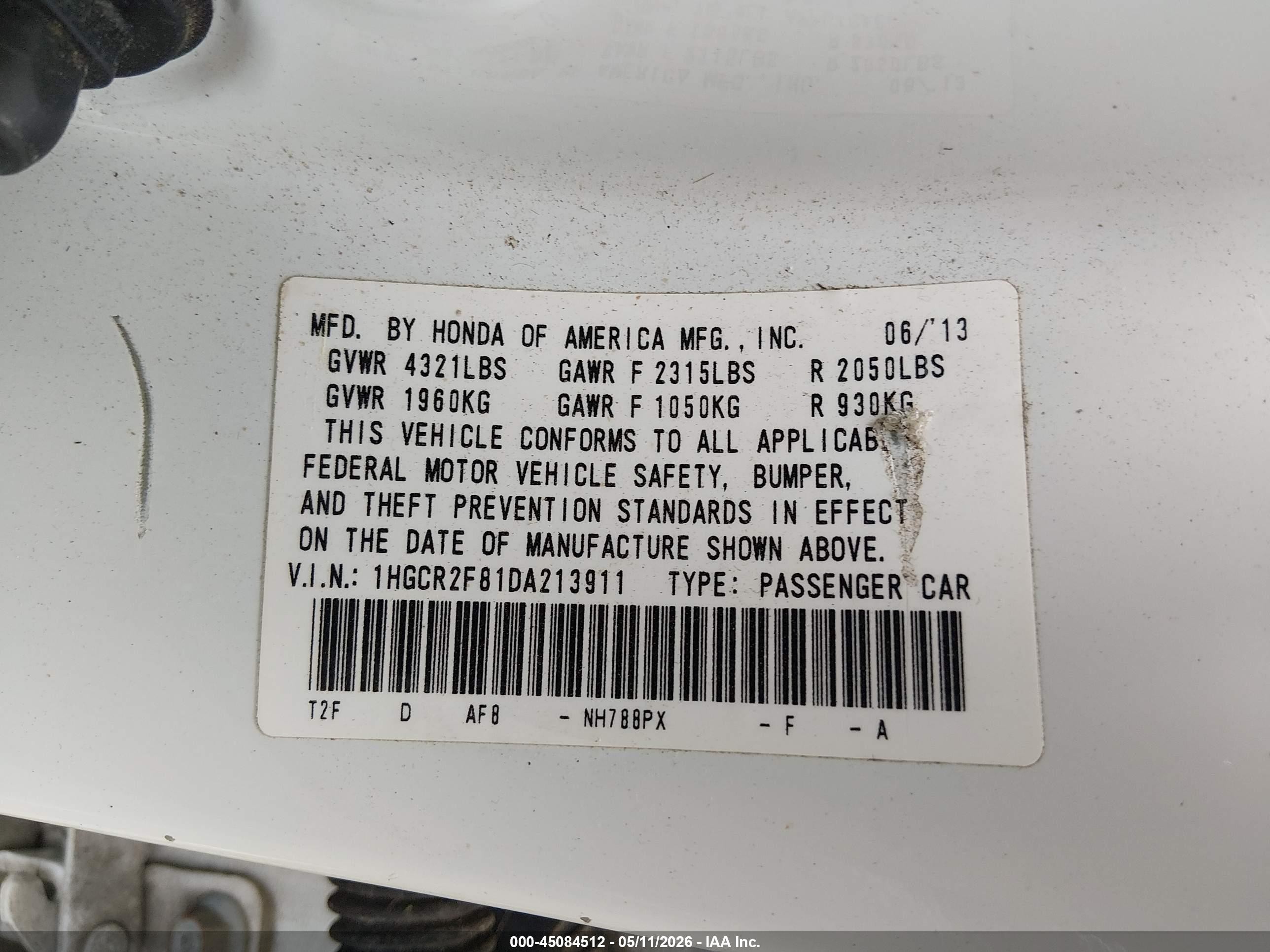 2013 Honda Accord Ex-l Белый vin: 1HGCR2F81DA213911