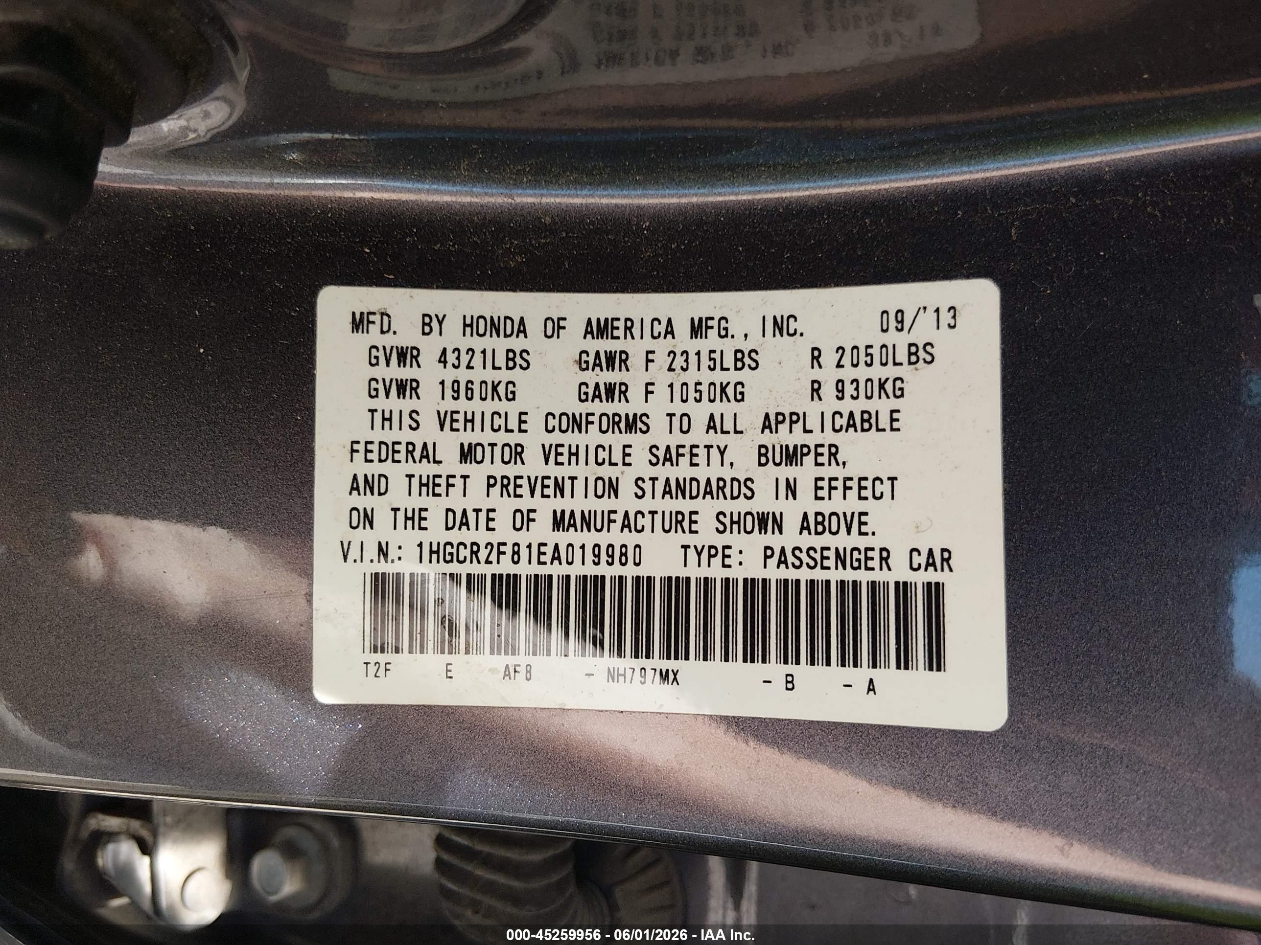 2014 Honda Accord Ex-l Gray vin: 1HGCR2F81EA019980