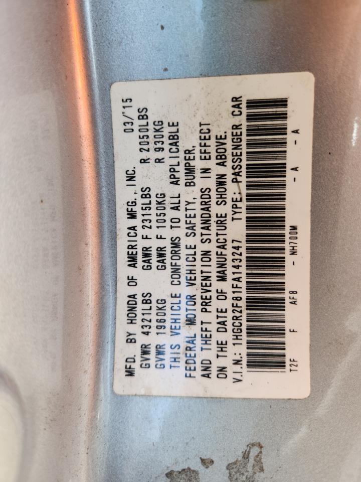 2015 Honda Accord Exl Gray vin: 1HGCR2F81FA143247