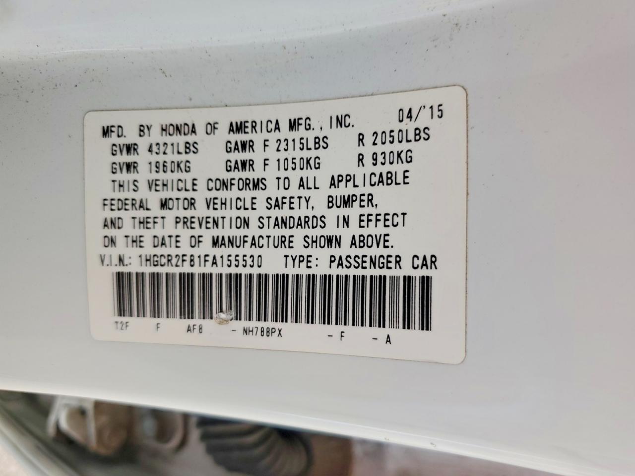 2015 Honda Accord Exl White vin: 1HGCR2F81FA155530