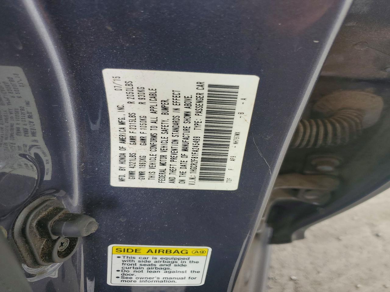 2015 Honda Accord Exl Charcoal vin: 1HGCR2F81FA245499