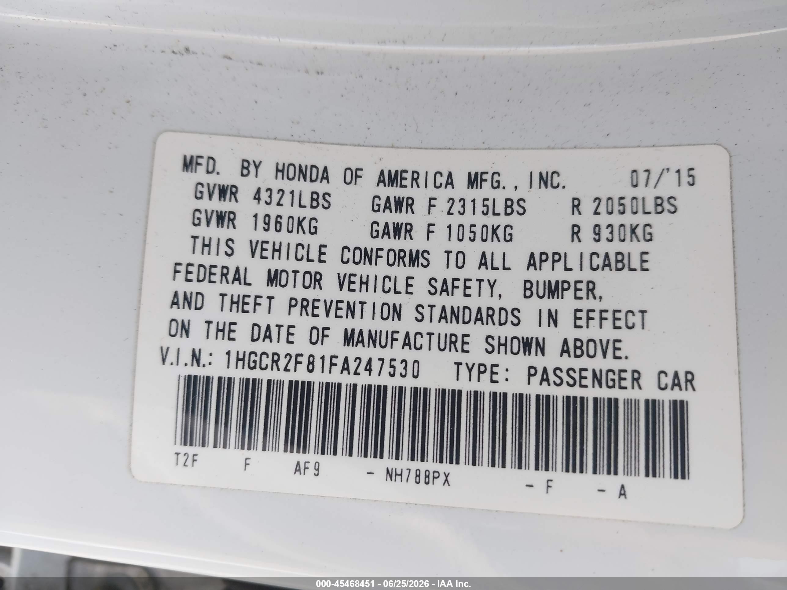 2015 Honda Accord Ex-l White vin: 1HGCR2F81FA247530
