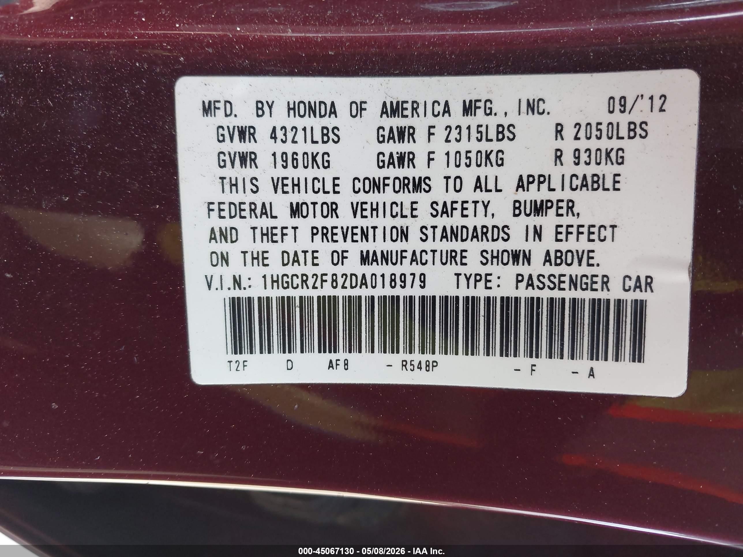 2013 Honda Accord Ex-l Red vin: 1HGCR2F82DA018979