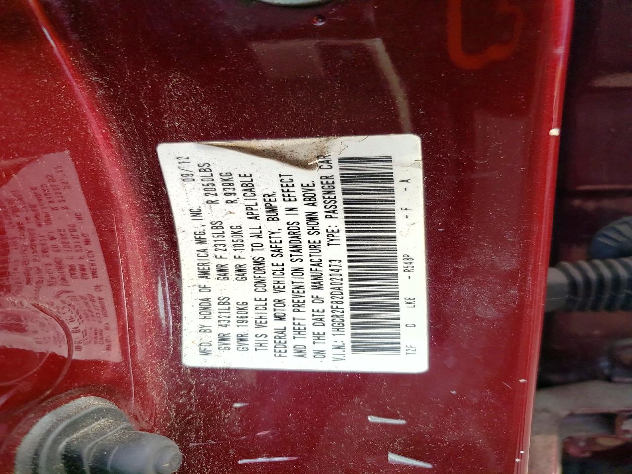 2013 Honda Accord Exl Maroon vin: 1HGCR2F82DA020473