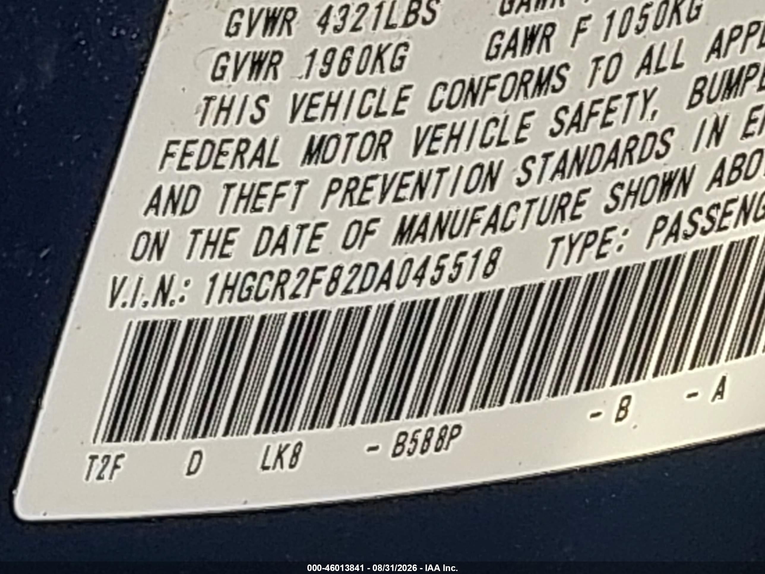 2013 Honda Accord Ex-l Blue vin: 1HGCR2F82DA045518