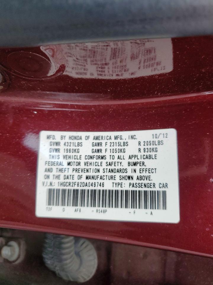 2013 Honda Accord Exl Burgundy vin: 1HGCR2F82DA049746