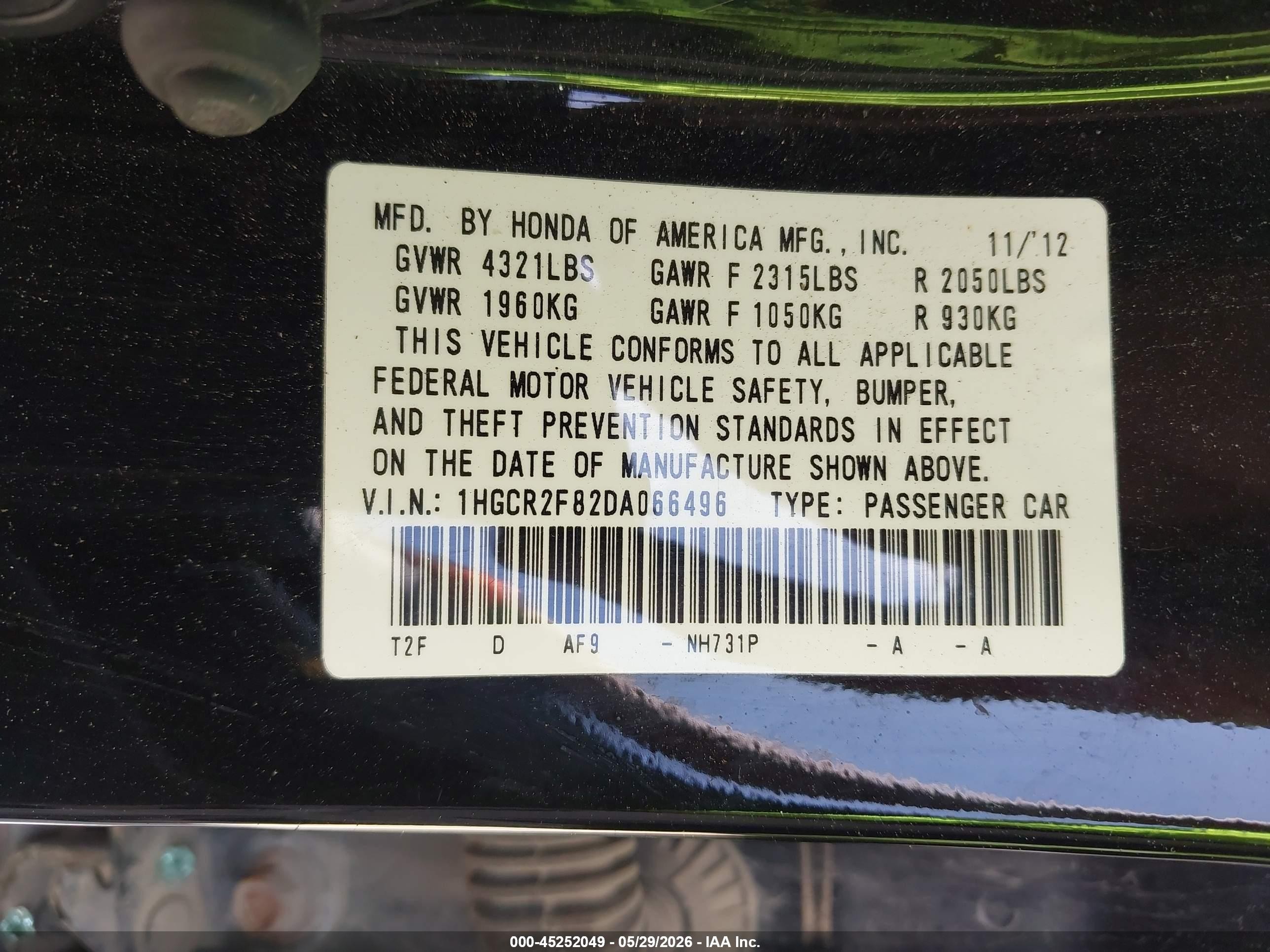 2013 Honda Accord Ex-l Black vin: 1HGCR2F82DA066496