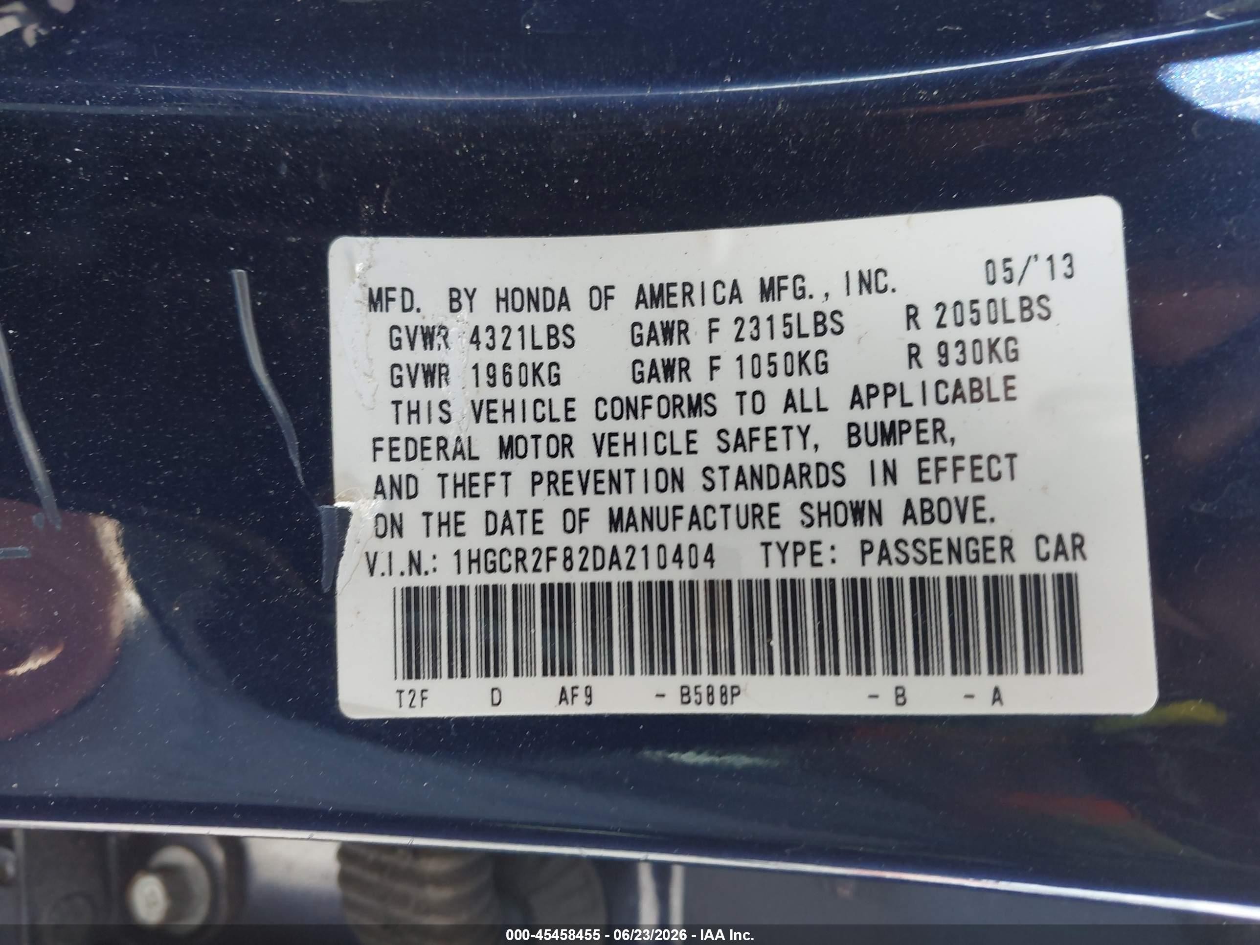2013 Honda Accord Ex-l Dark Blue vin: 1HGCR2F82DA210404