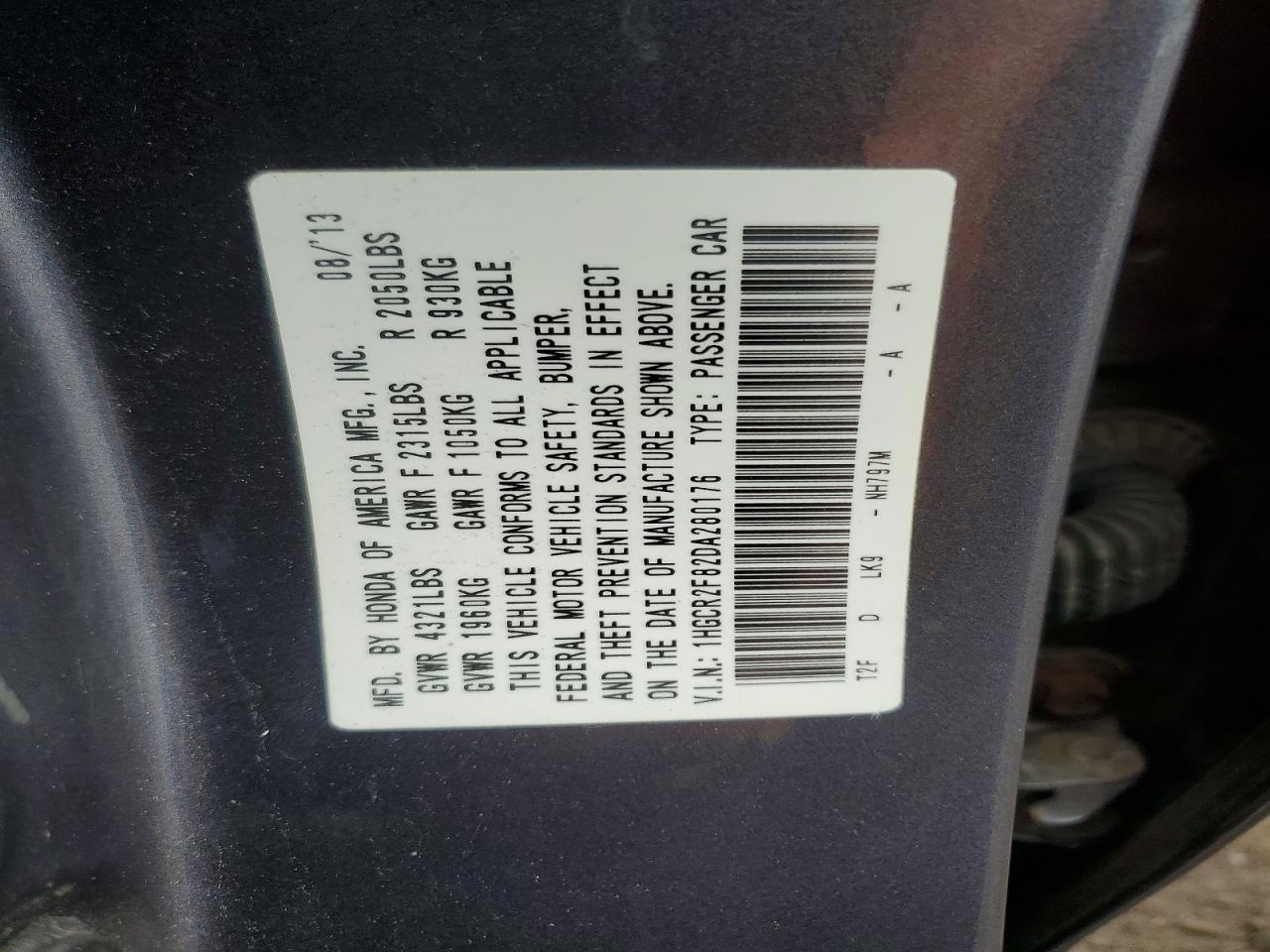 2013 Honda Accord Exl Серый vin: 1HGCR2F82DA280176