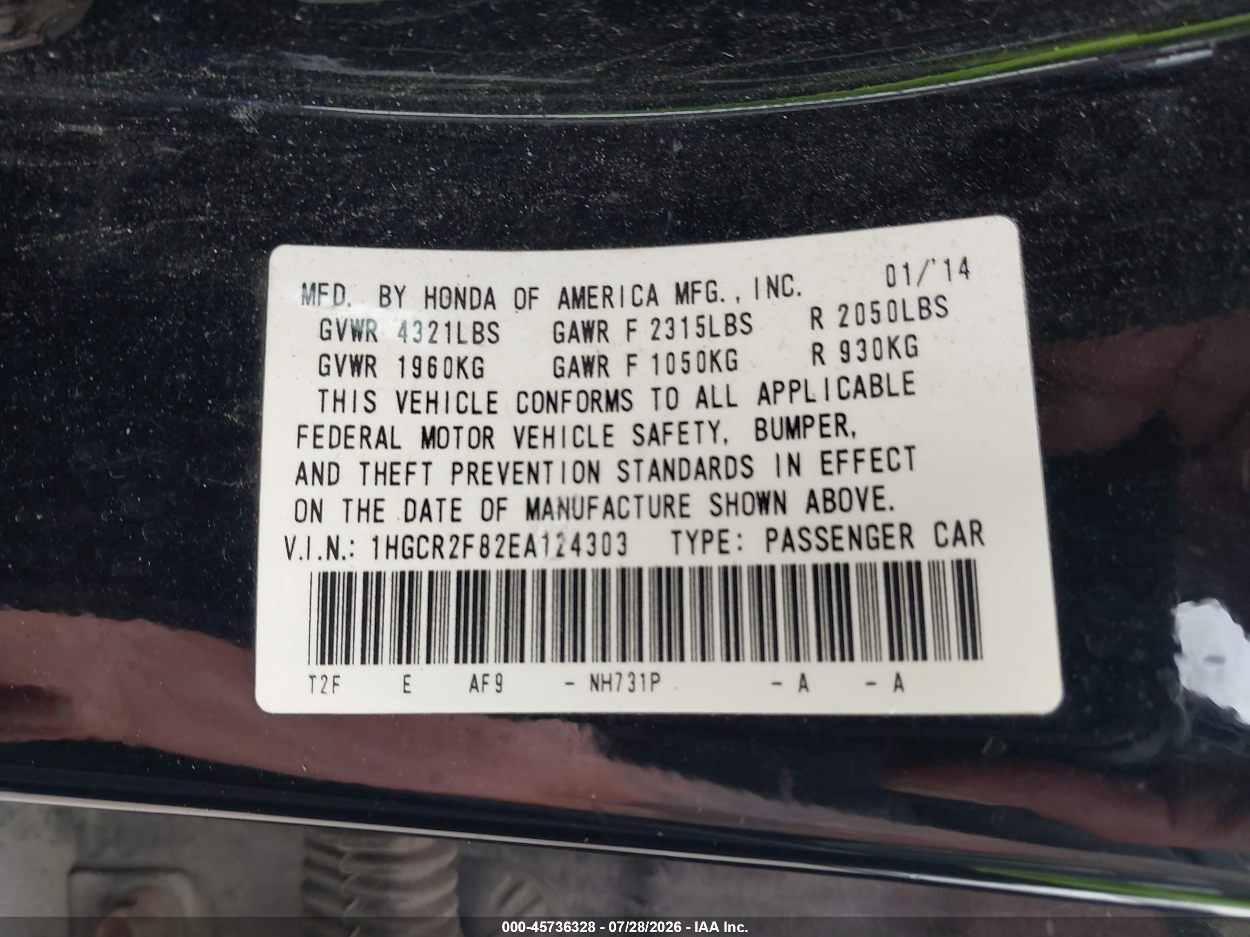 2014 Honda Accord Ex-l Черный vin: 1HGCR2F82EA124303