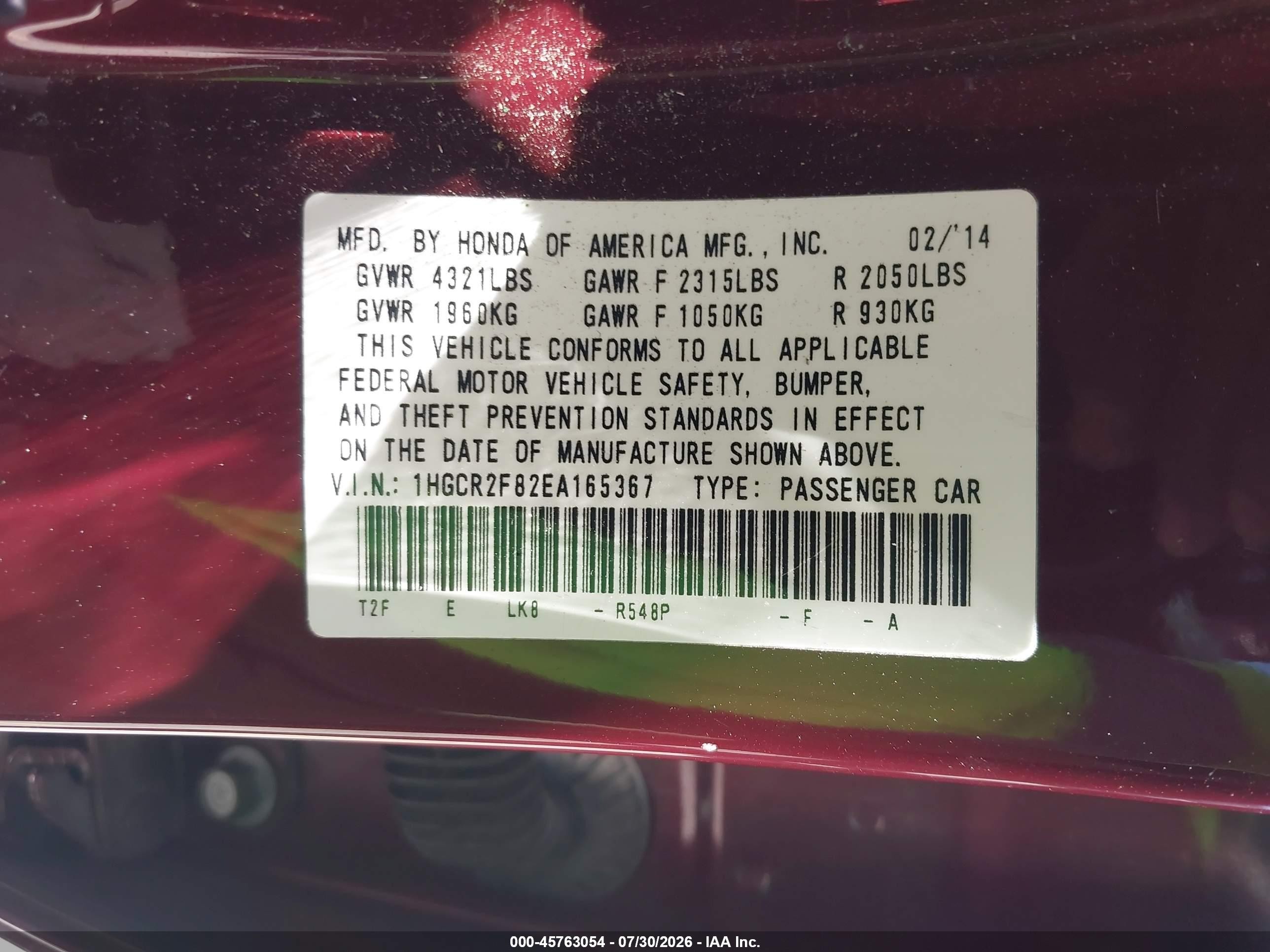 2014 Honda Accord Ex-l Burgundy vin: 1HGCR2F82EA165367