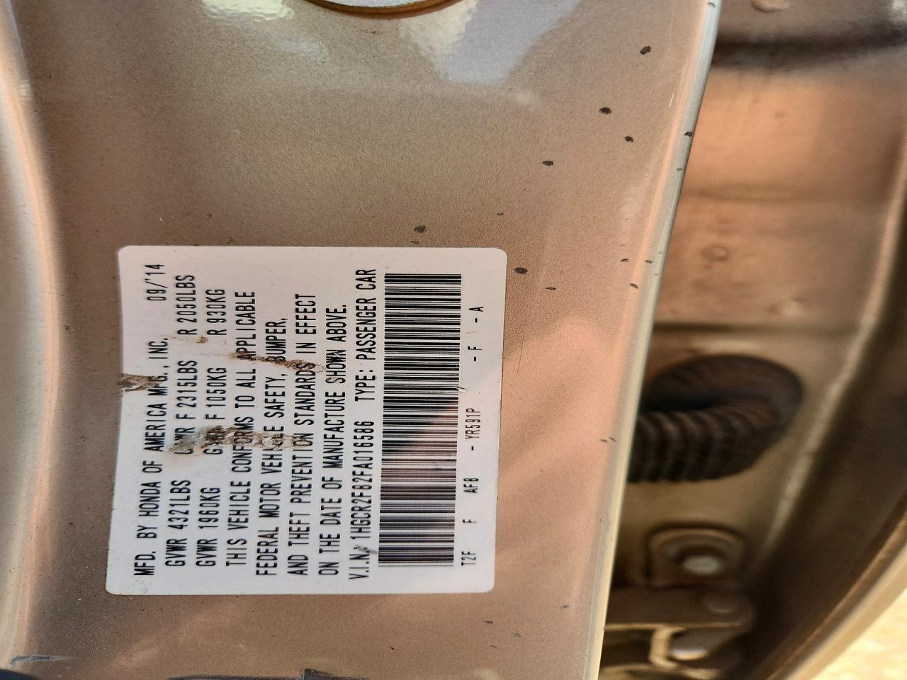 2015 Honda Accord Exl Beige vin: 1HGCR2F82FA016586