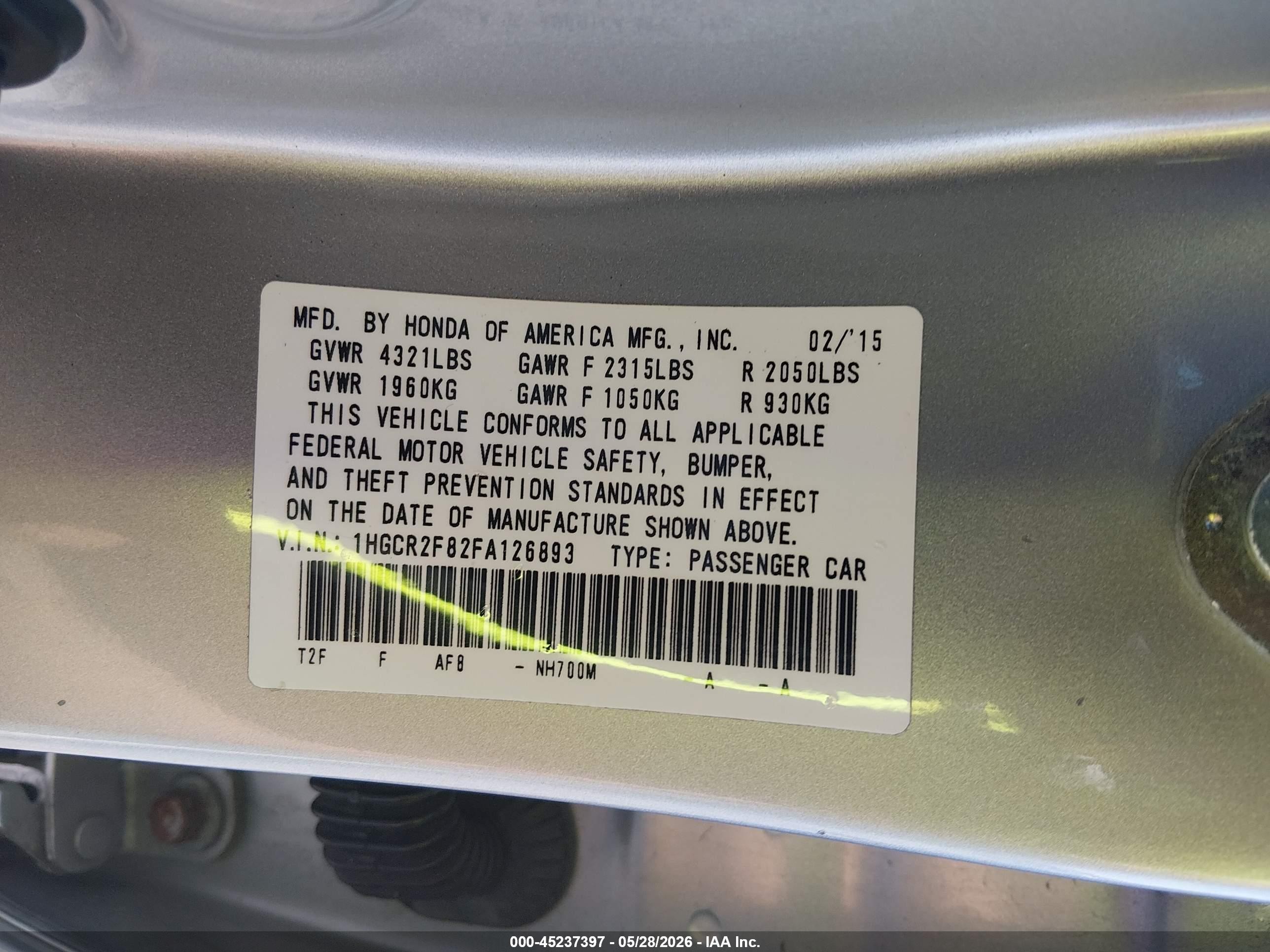 2015 Honda Accord Ex-l Серебряный vin: 1HGCR2F82FA126893