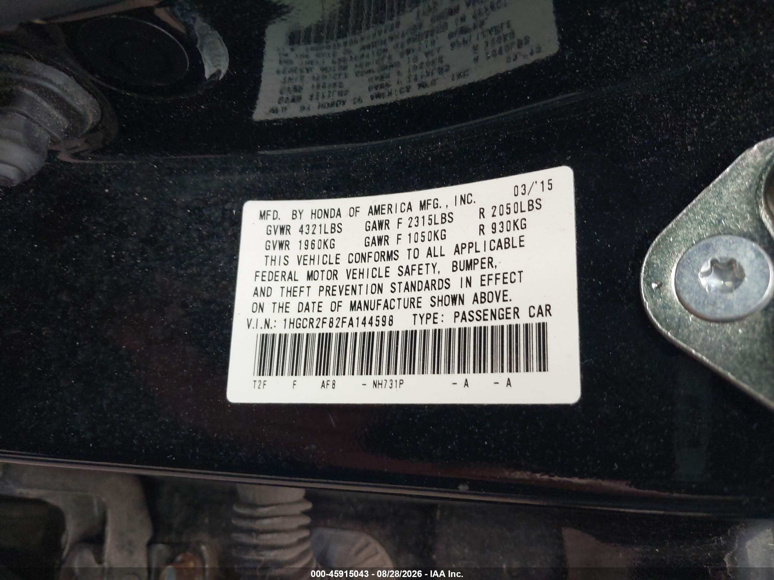 2015 Honda Accord Ex-l Black vin: 1HGCR2F82FA144598