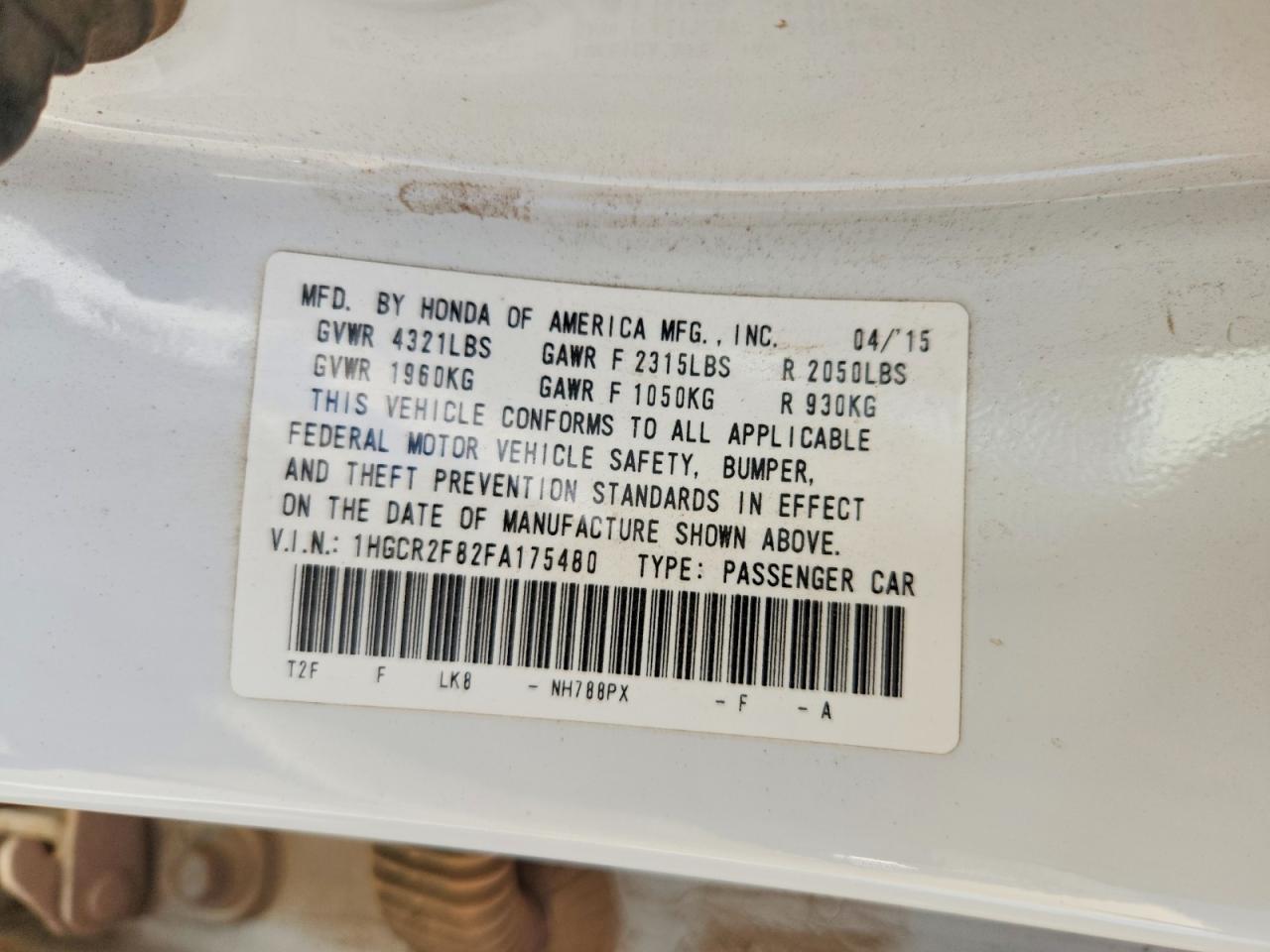 2015 Honda Accord Exl White vin: 1HGCR2F82FA175480