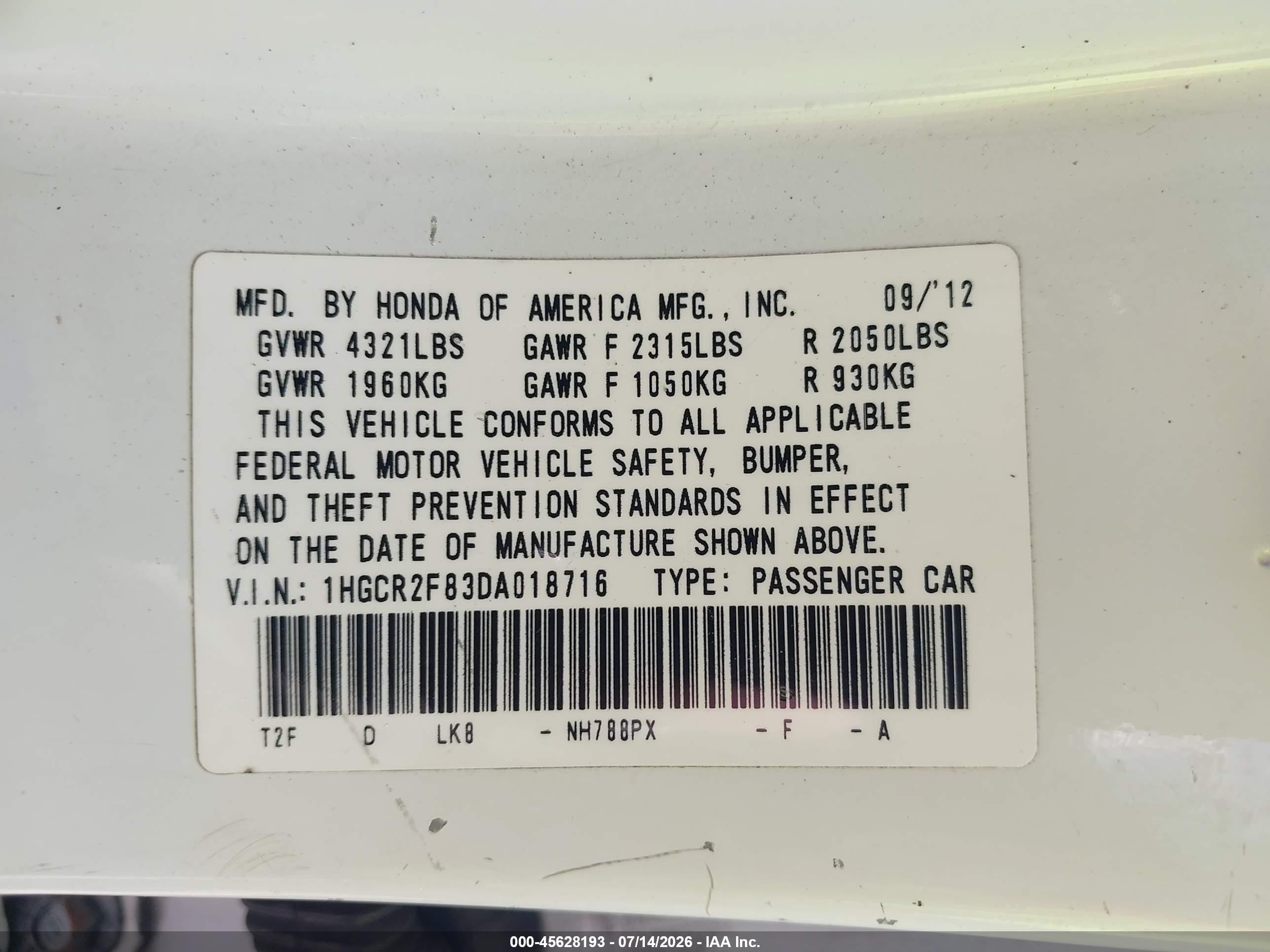 2013 Honda Accord Ex-l White vin: 1HGCR2F83DA018716
