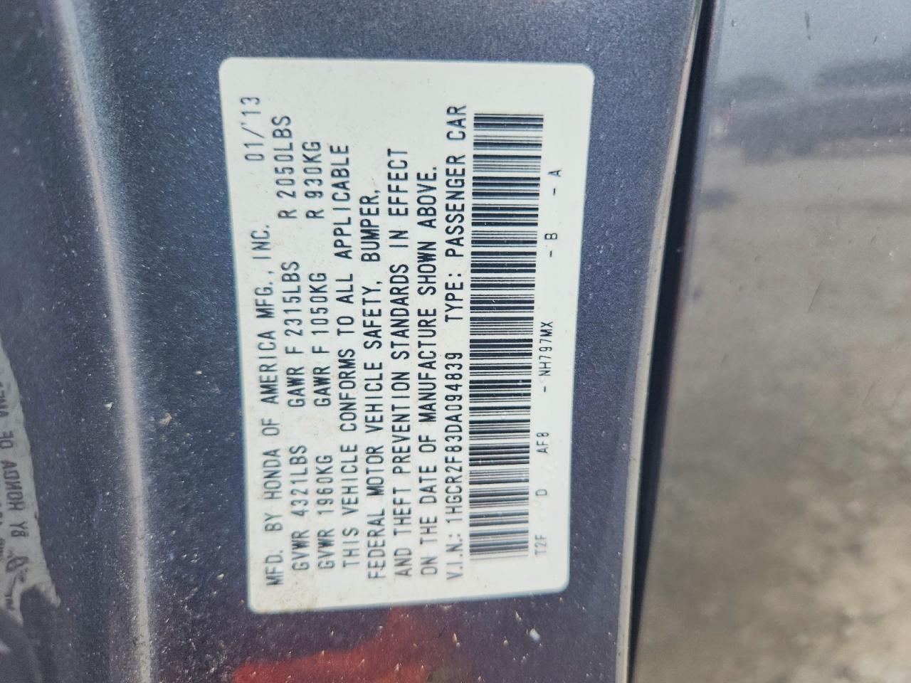 2013 Honda Accord Exl Gray vin: 1HGCR2F83DA094839