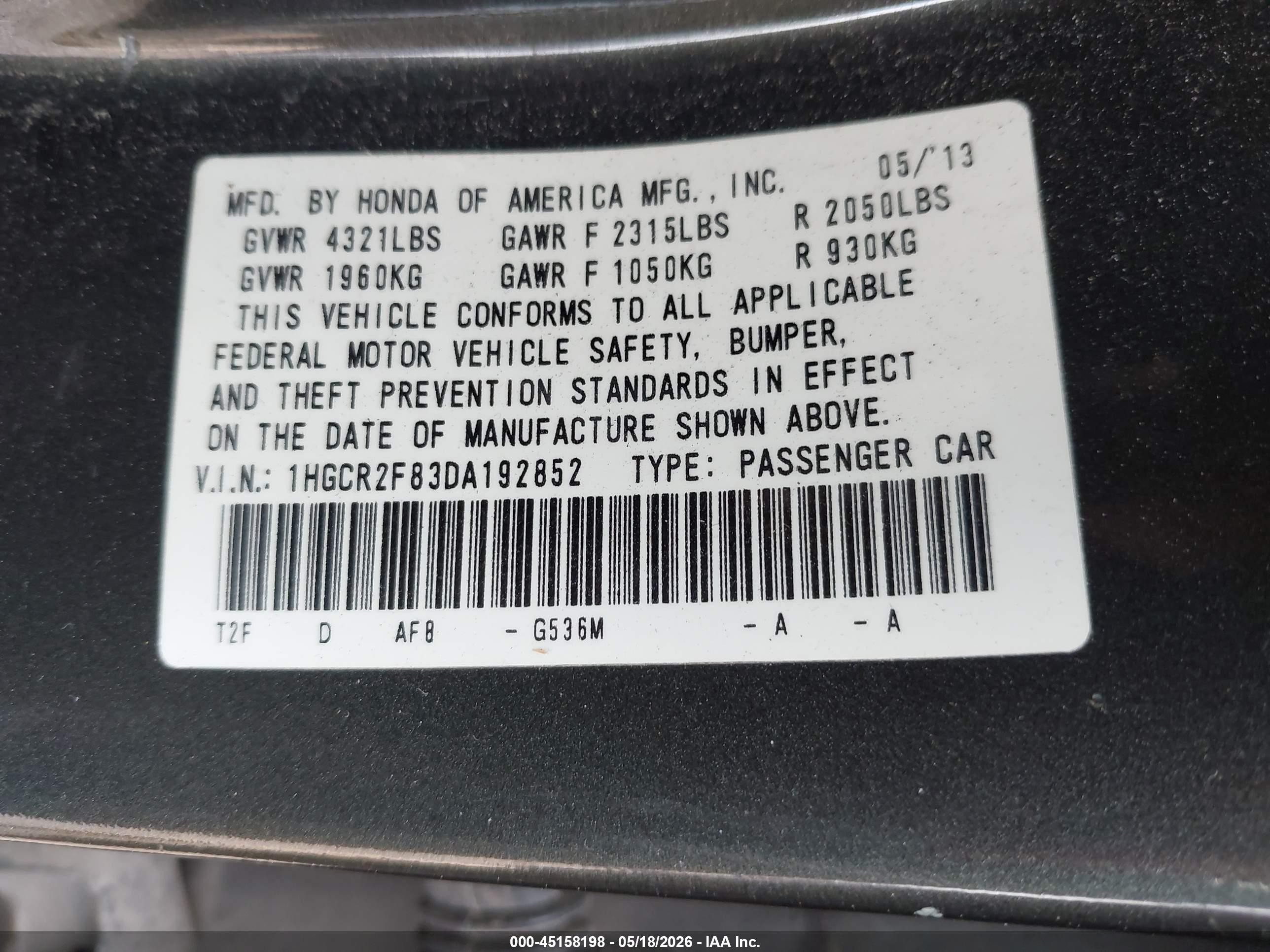 2013 Honda Accord Ex-l Gray vin: 1HGCR2F83DA192852