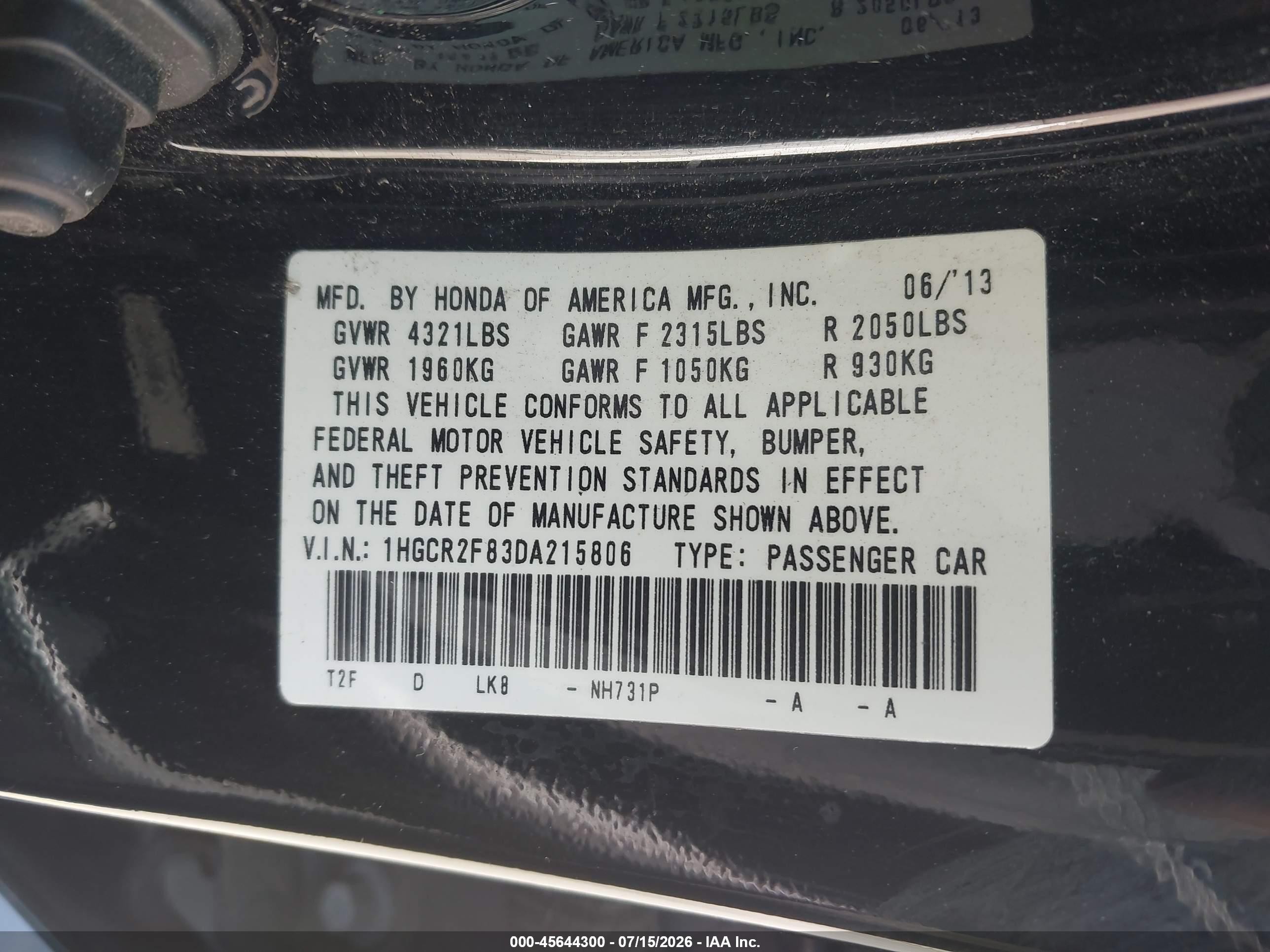 2013 Honda Accord Ex-l Black vin: 1HGCR2F83DA215806