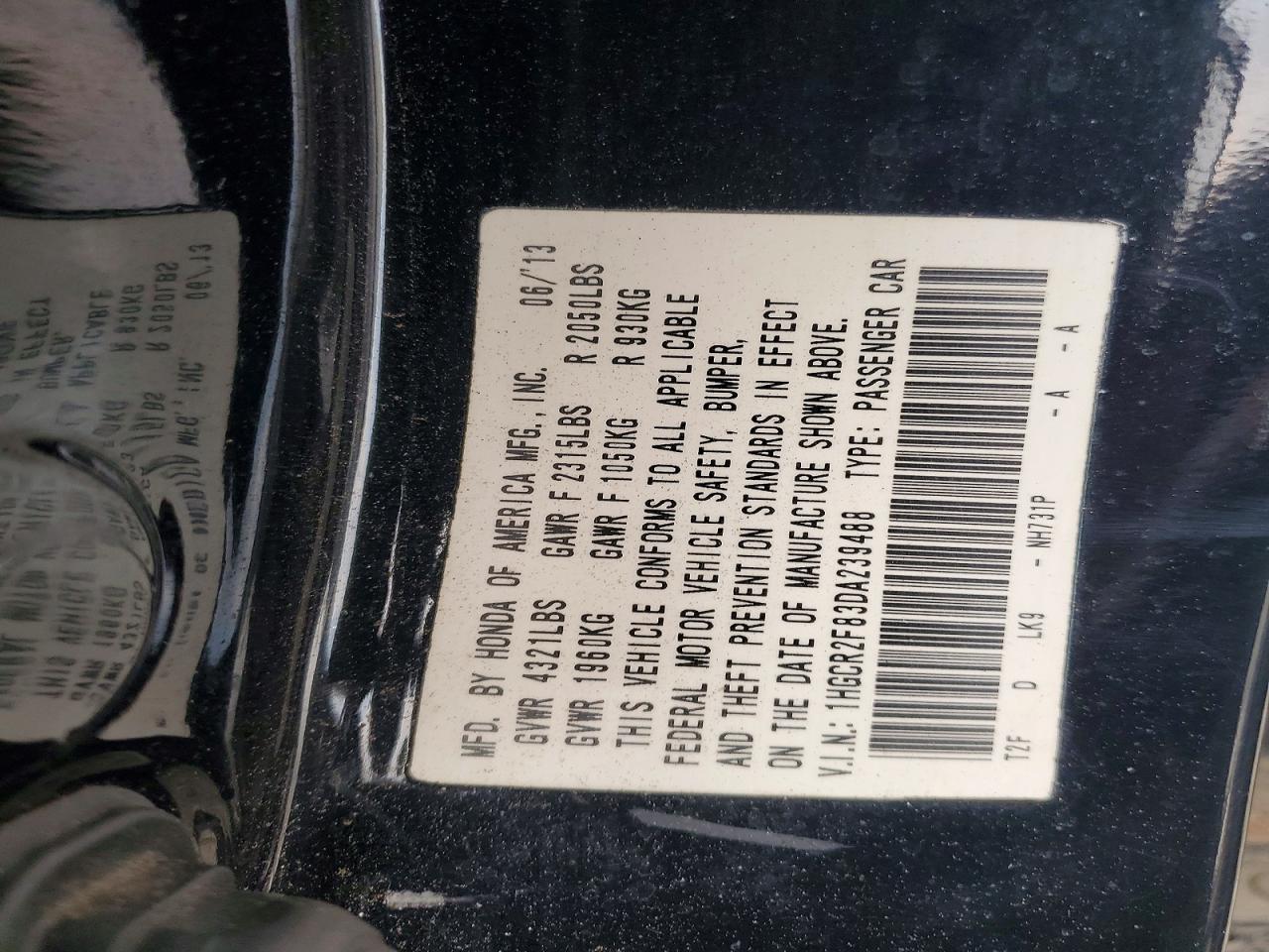 2013 Honda Accord Exl Черный vin: 1HGCR2F83DA239488