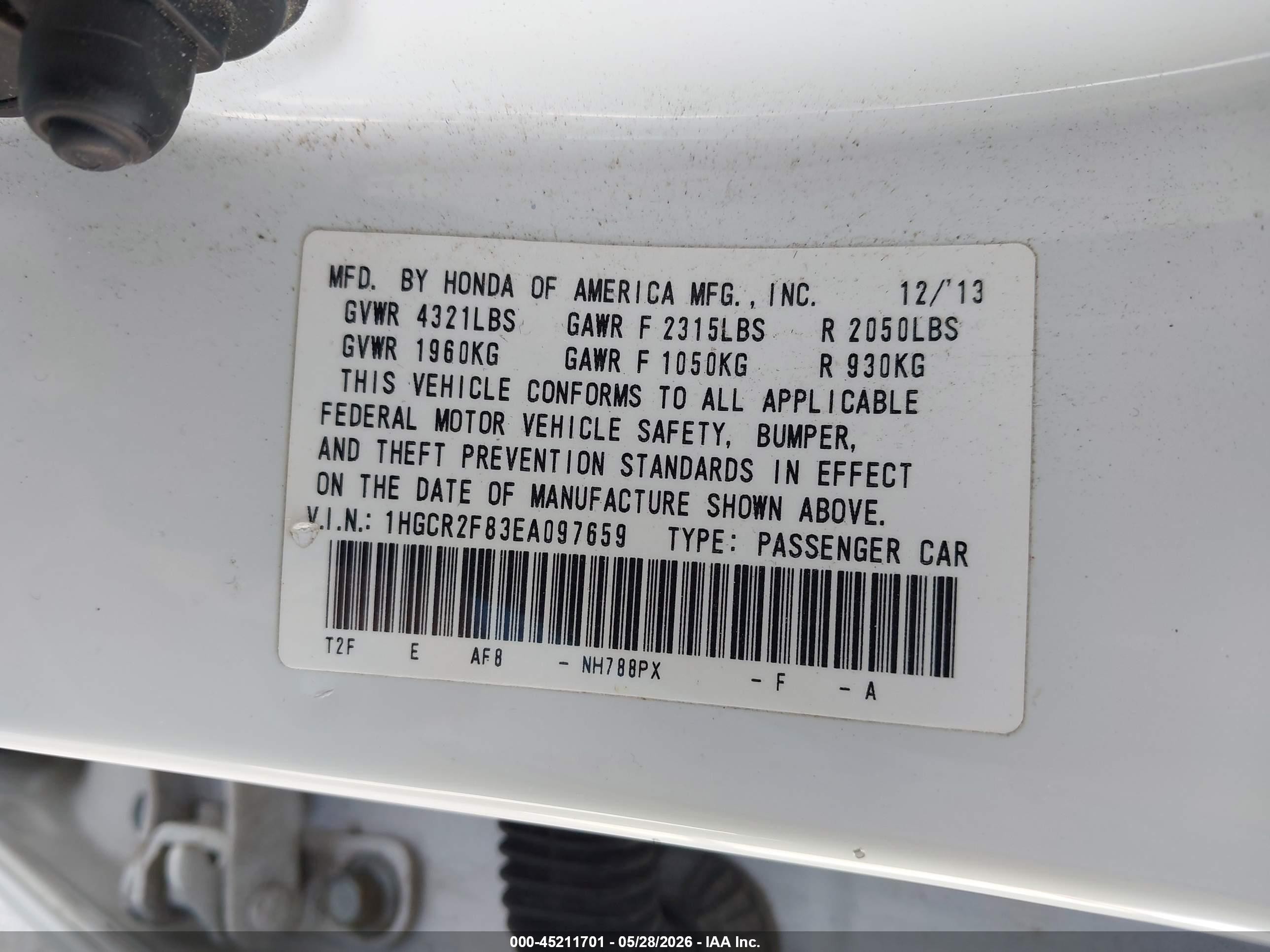 2014 Honda Accord Ex-l Белый vin: 1HGCR2F83EA097659