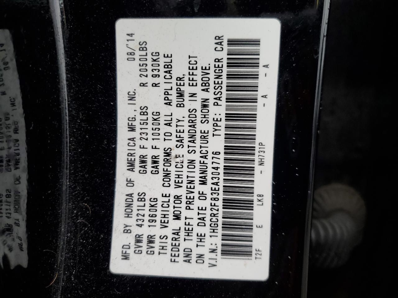 2014 Honda Accord Black vin: 1HGCR2F83EA304776