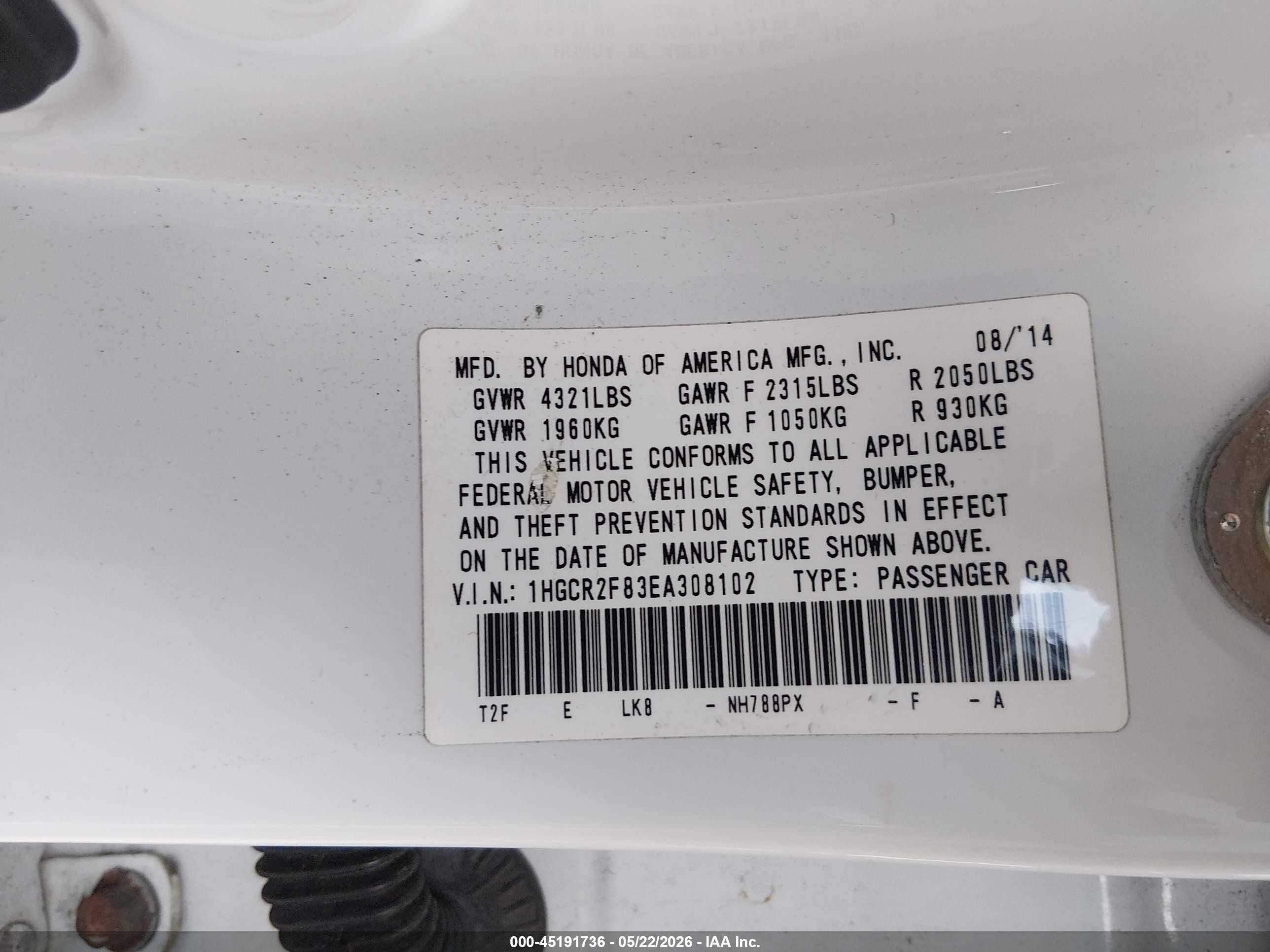 2014 Honda Accord Ex-l White vin: 1HGCR2F83EA308102