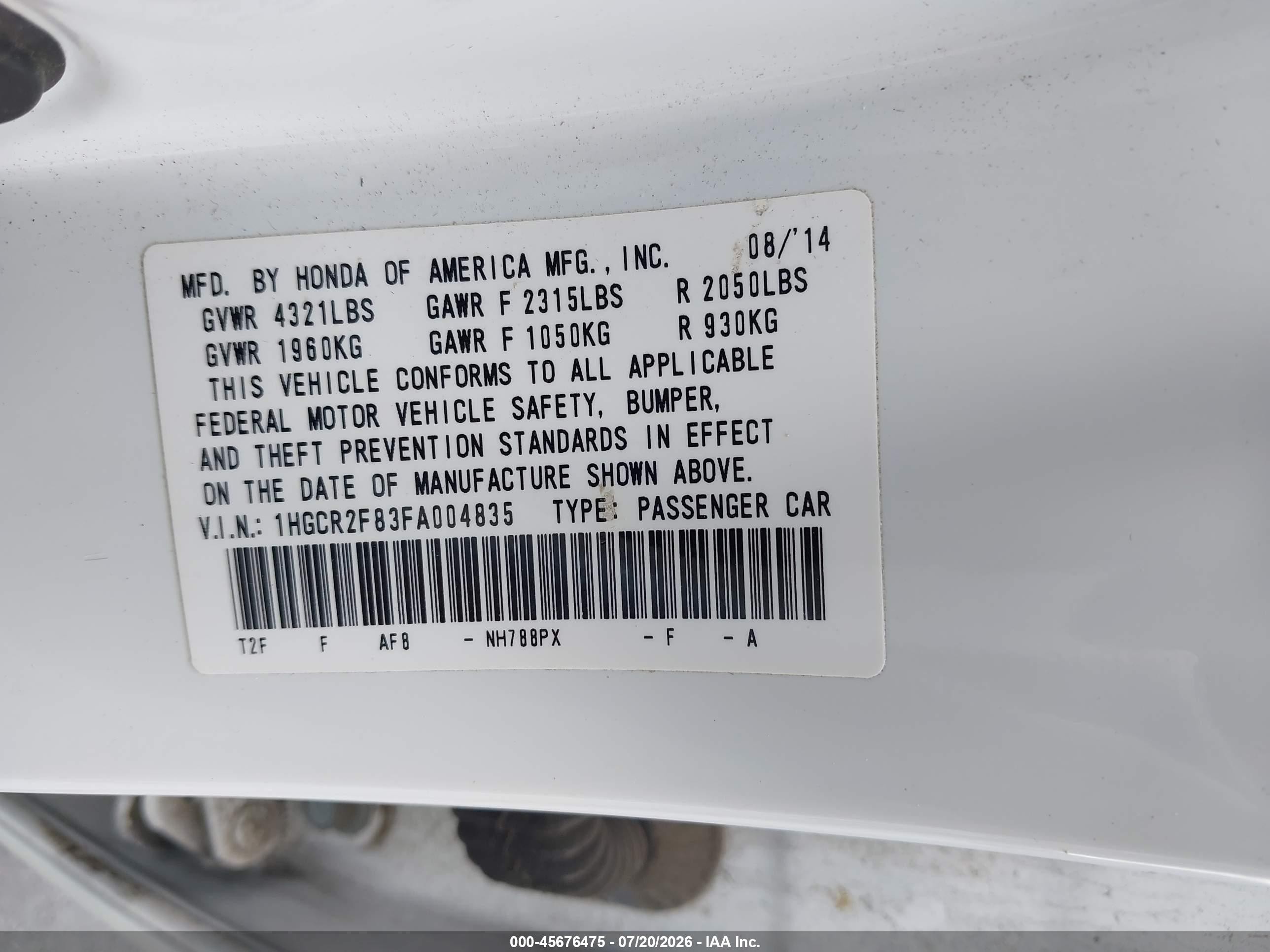 2015 Honda Accord Ex-l Белый vin: 1HGCR2F83FA004835