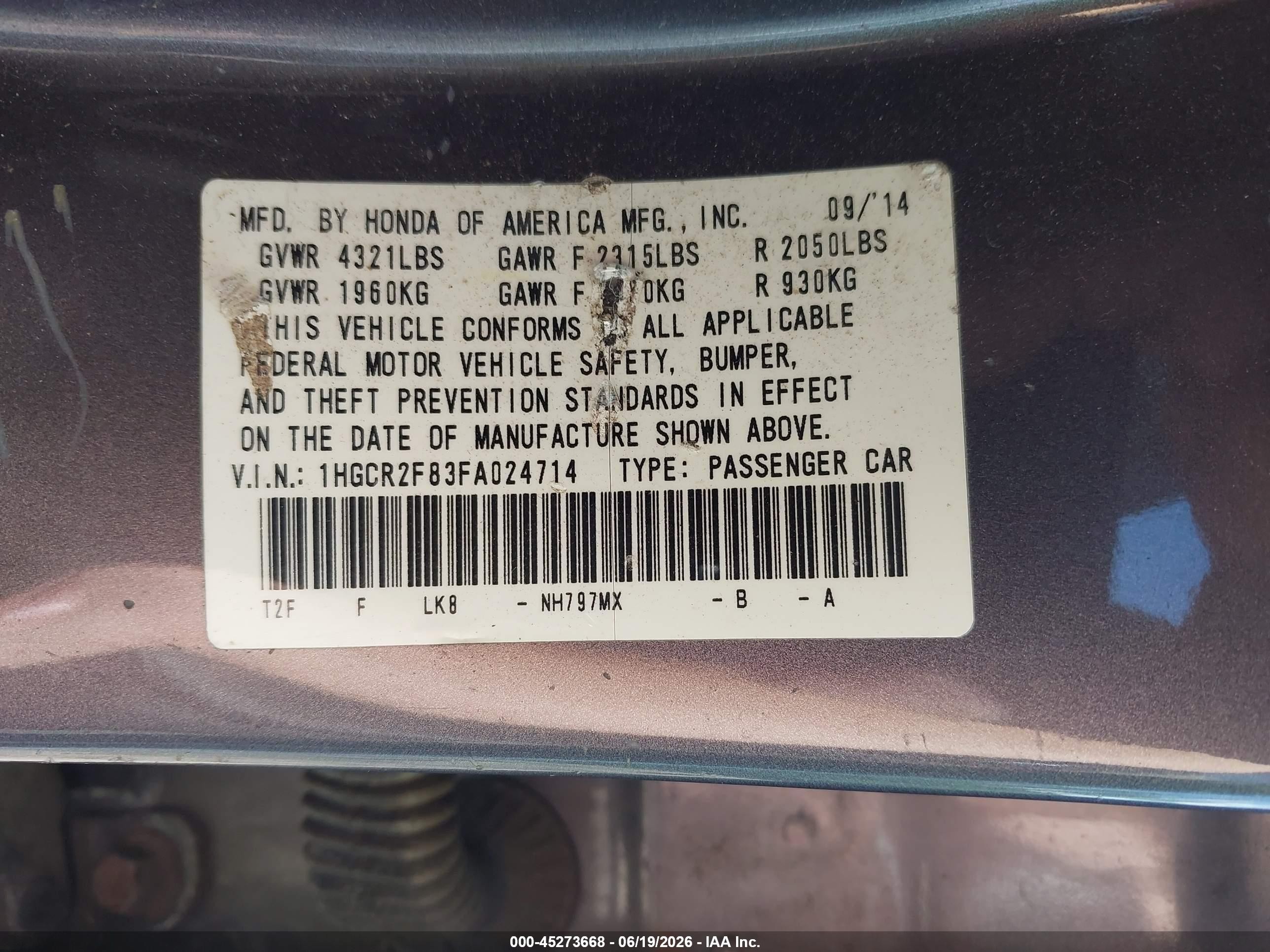 2015 Honda Accord Ex-l Gray vin: 1HGCR2F83FA024714