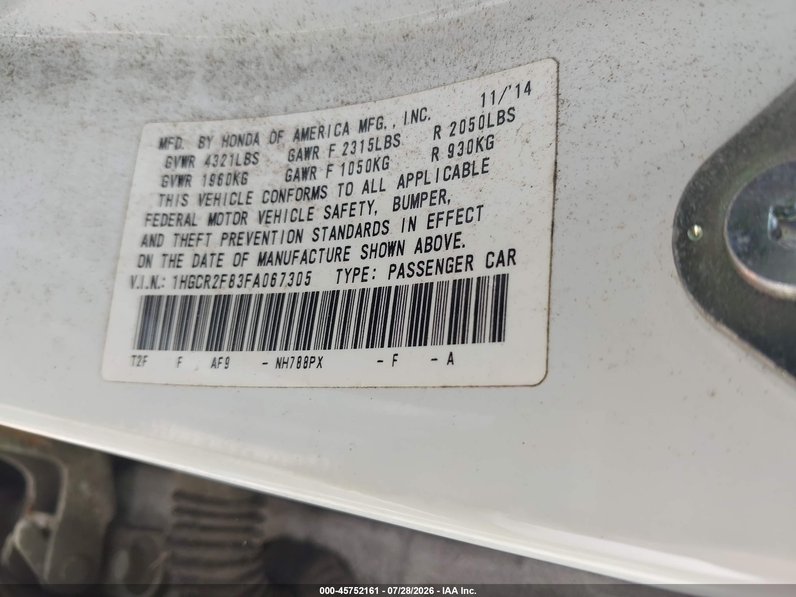 2015 Honda Accord Ex-l White vin: 1HGCR2F83FA067305