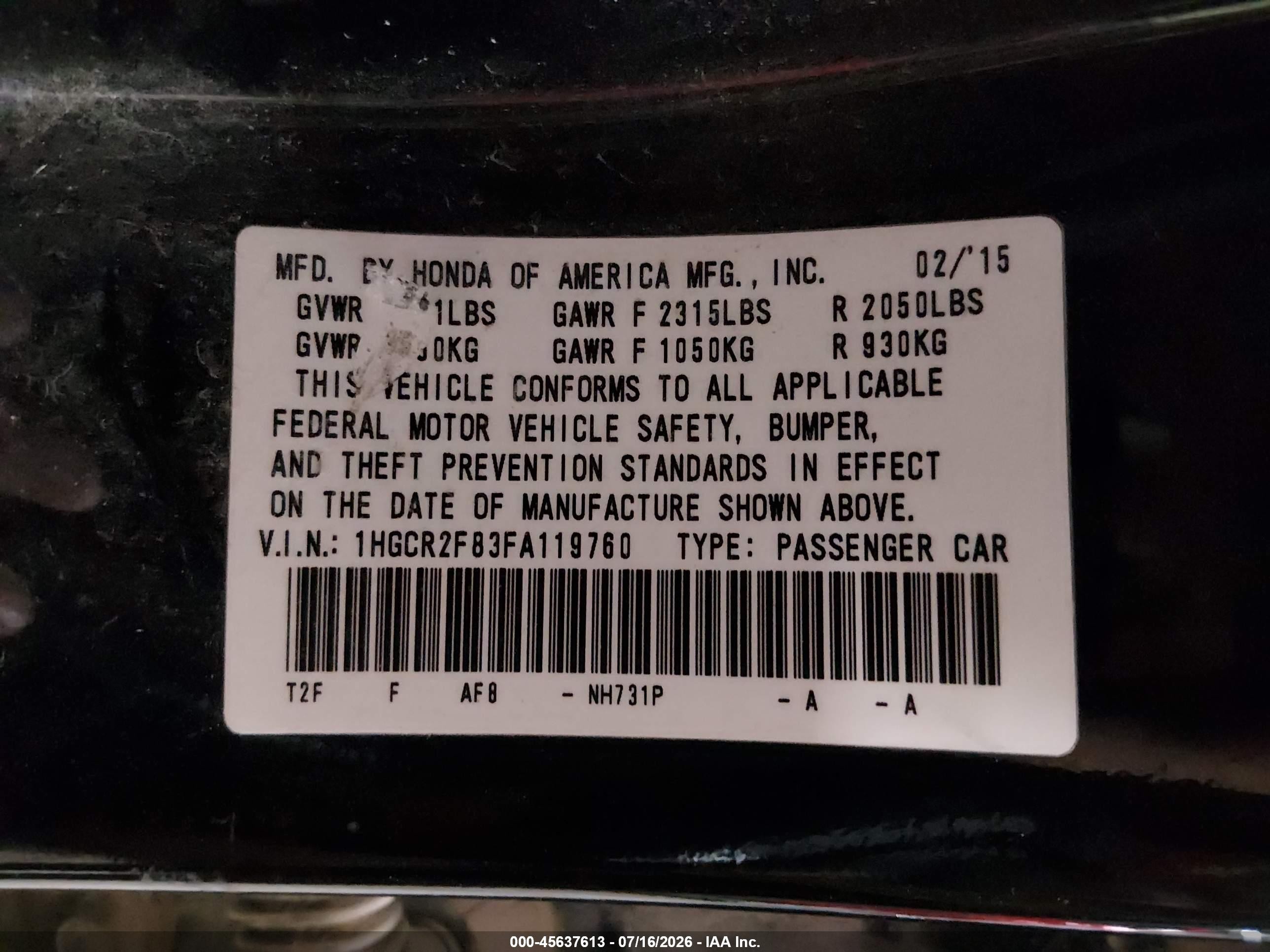 2015 Honda Accord Ex-l Black vin: 1HGCR2F83FA119760
