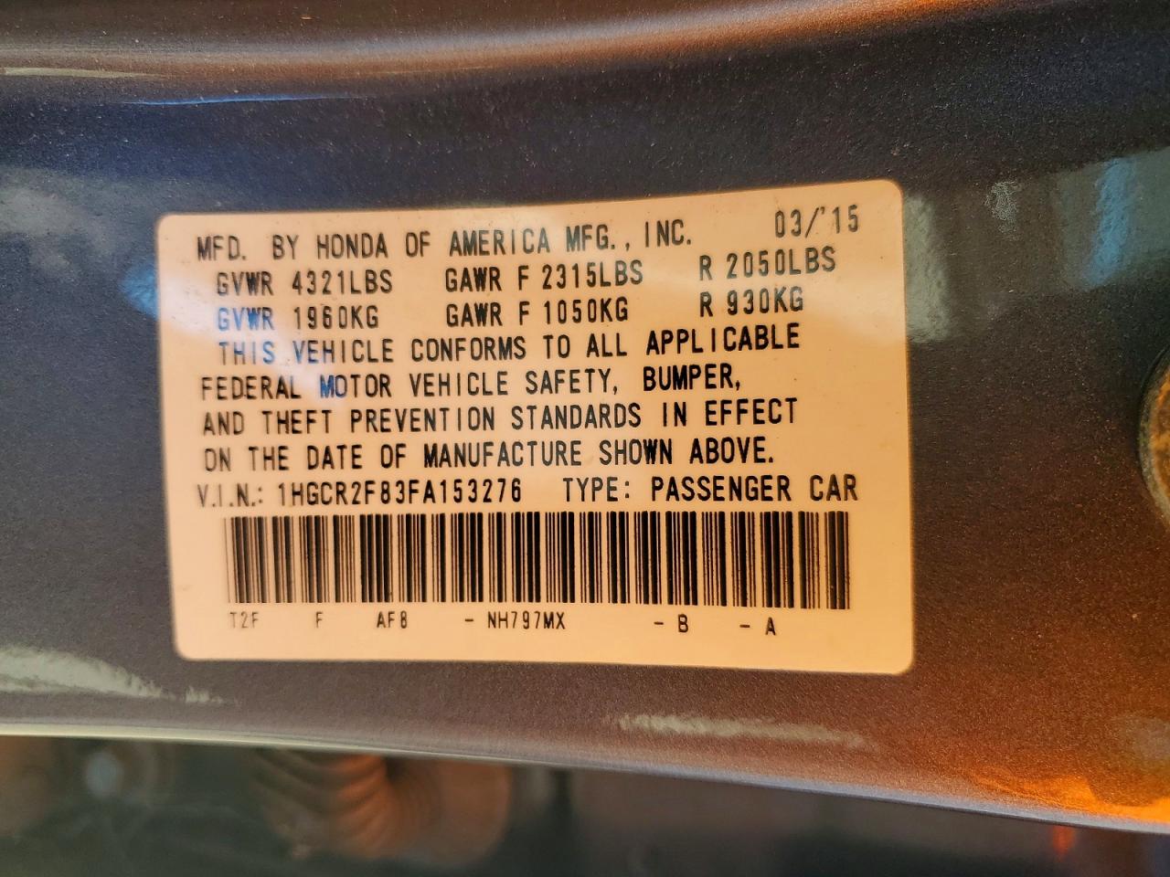 2015 Honda Accord Exl Gray vin: 1HGCR2F83FA153276