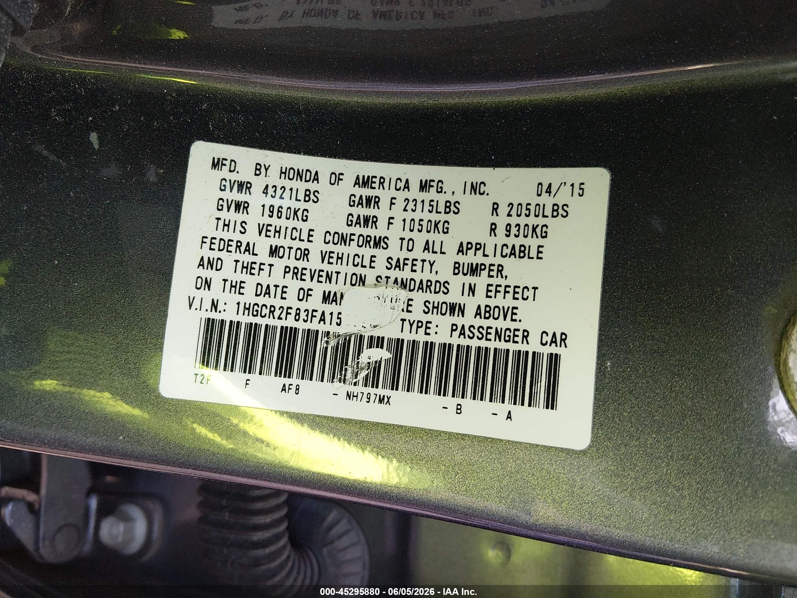 2015 Honda Accord Ex-l Gray vin: 1HGCR2F83FA158526