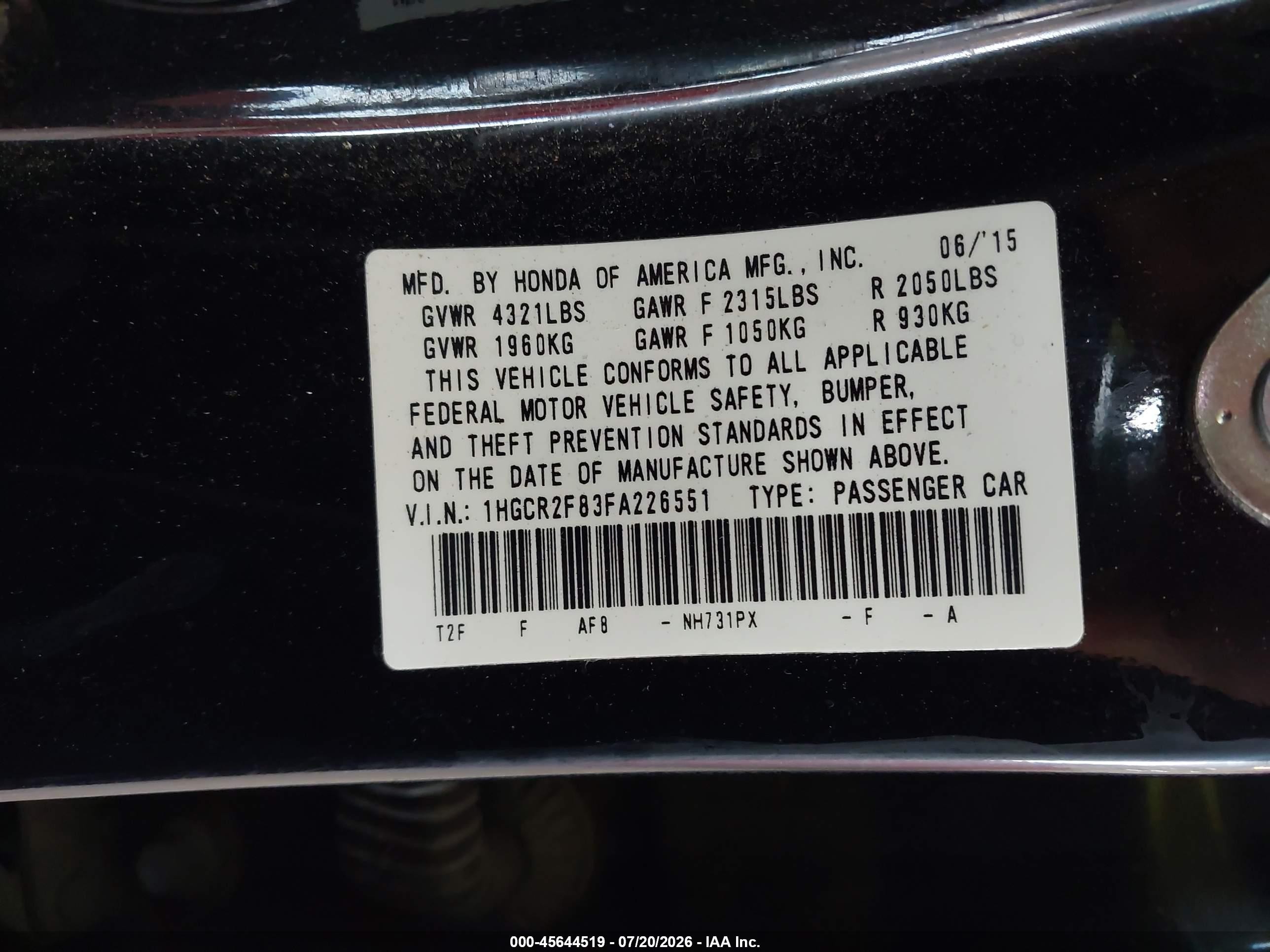 2015 Honda Accord Ex-l Black vin: 1HGCR2F83FA226551