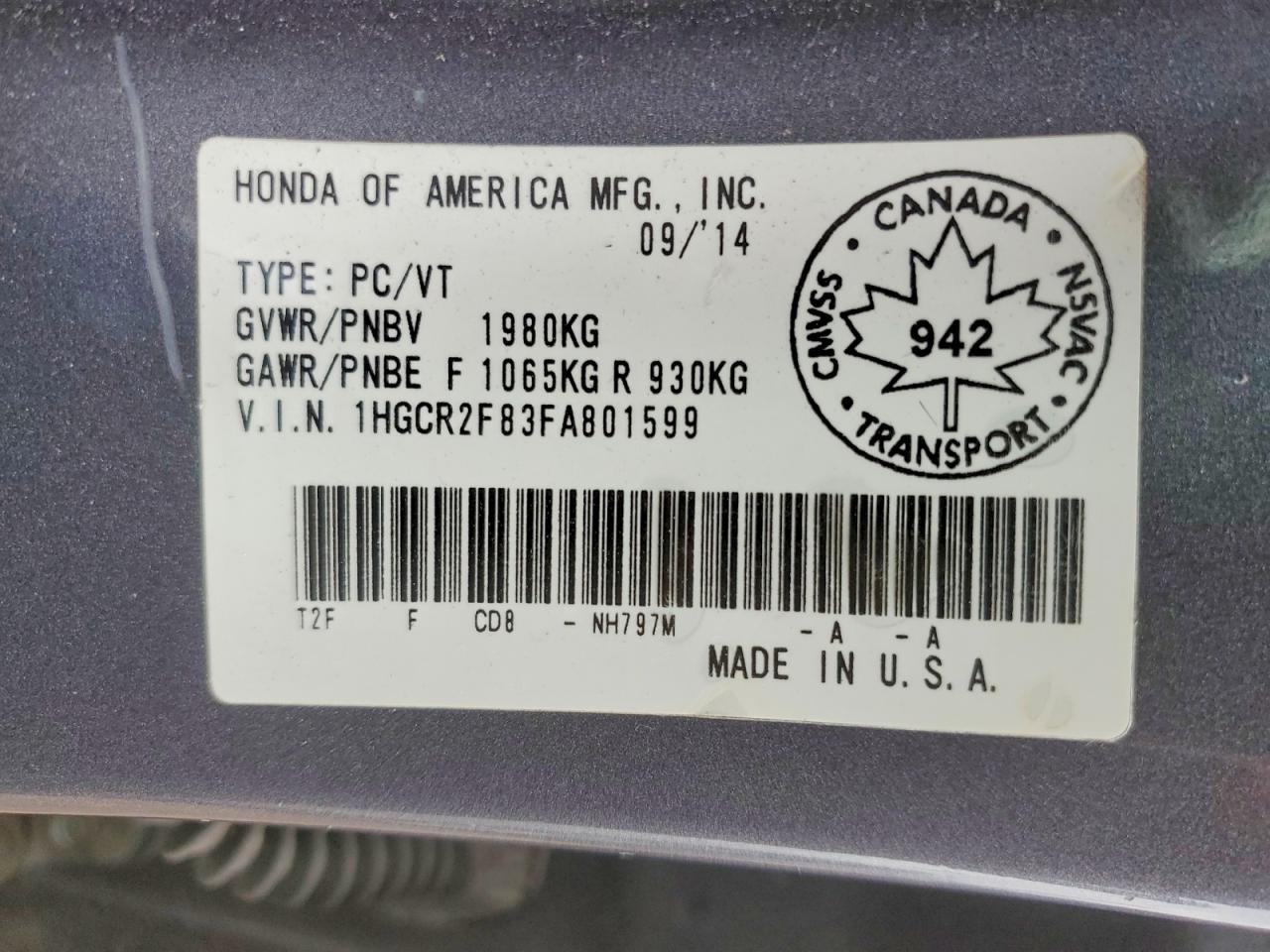 2015 Honda Accord Exl Gray vin: 1HGCR2F83FA801599