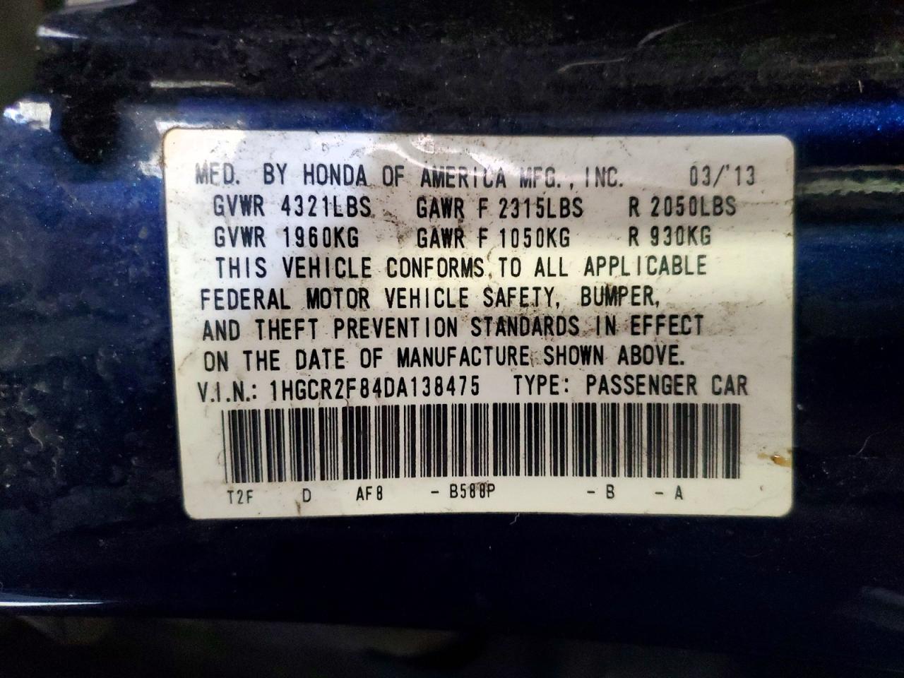 2013 Honda Accord Exl Blue vin: 1HGCR2F84DA138475