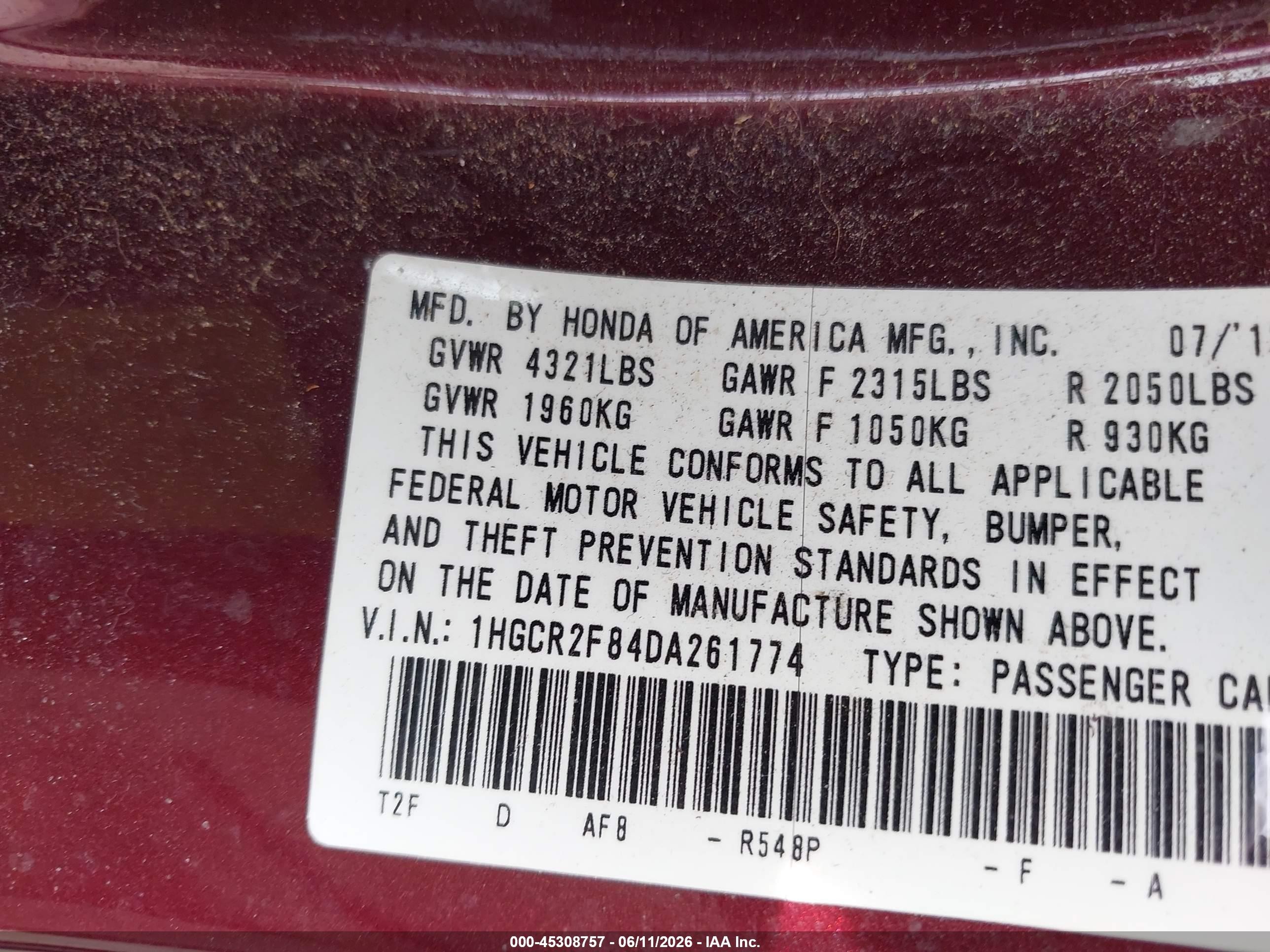 2013 Honda Accord Ex-l Burgundy vin: 1HGCR2F84DA261774