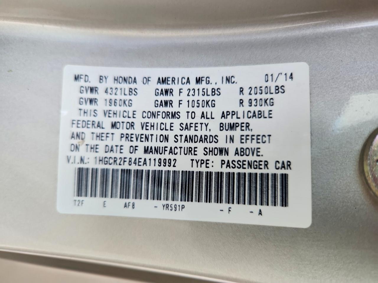 2014 Honda Accord Exl Gold vin: 1HGCR2F84EA119992