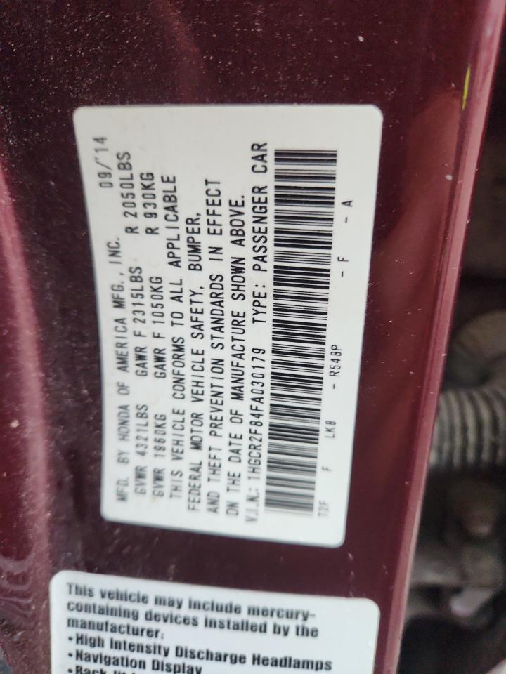 2015 Honda Accord Exl Burgundy vin: 1HGCR2F84FA030179