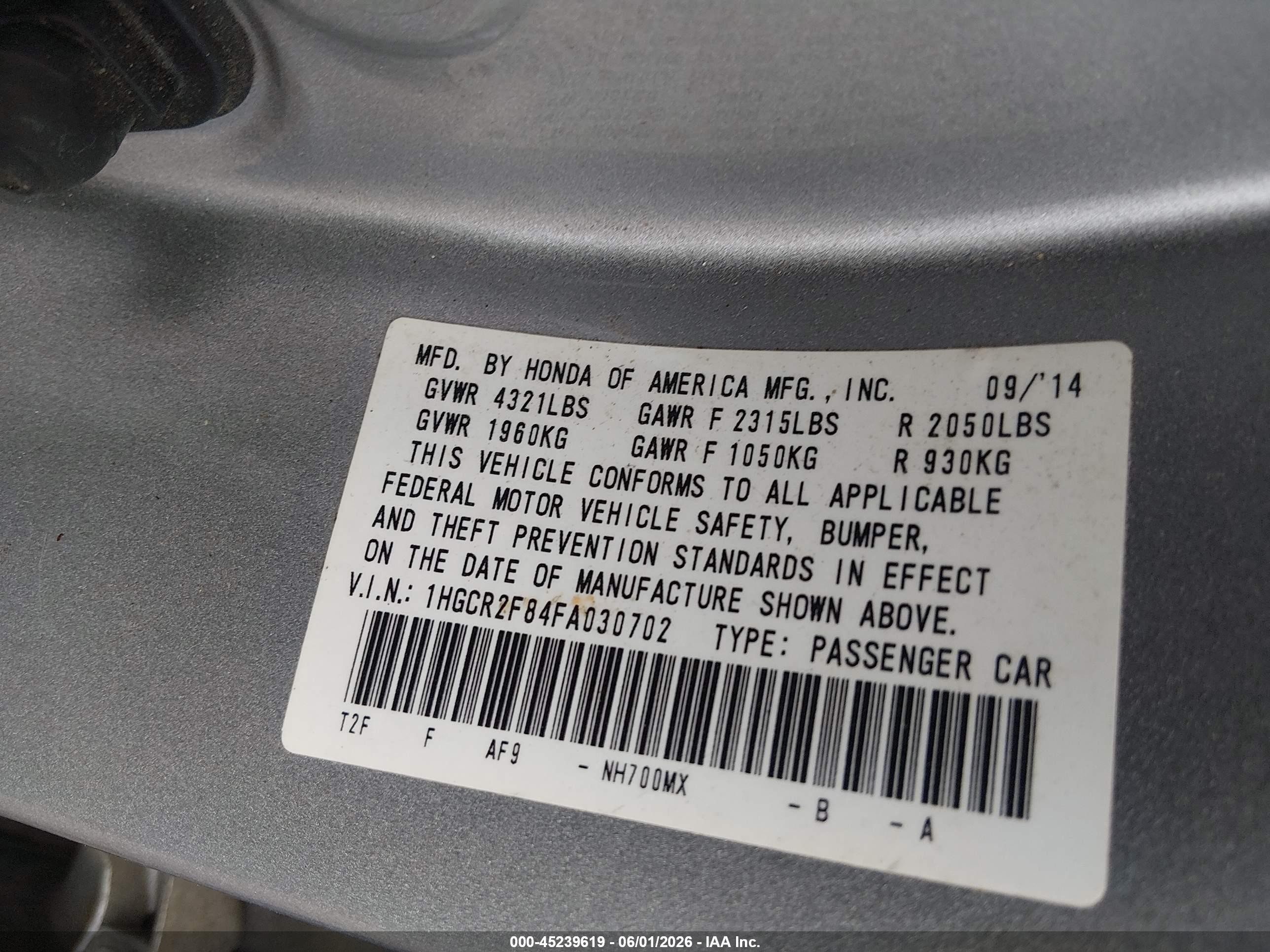 2015 Honda Accord Ex-l Silver vin: 1HGCR2F84FA030702