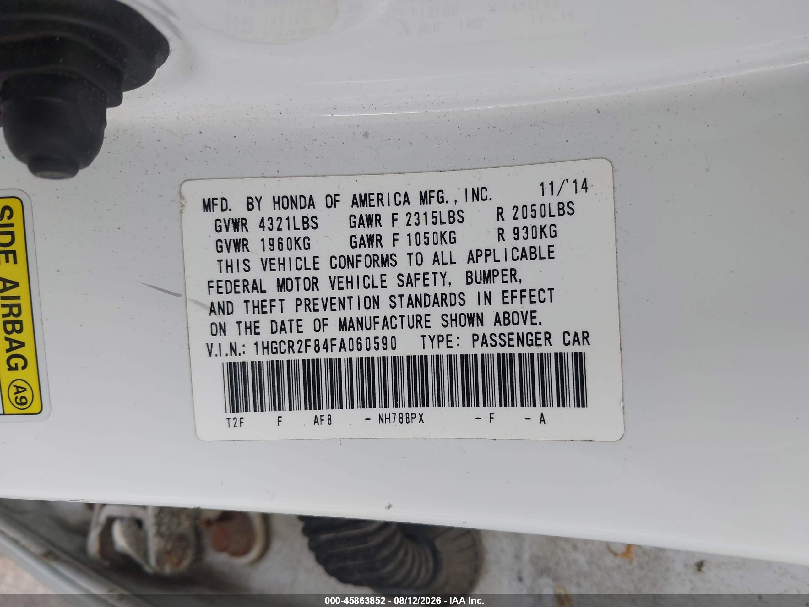 2015 Honda Accord Ex-l White vin: 1HGCR2F84FA060590